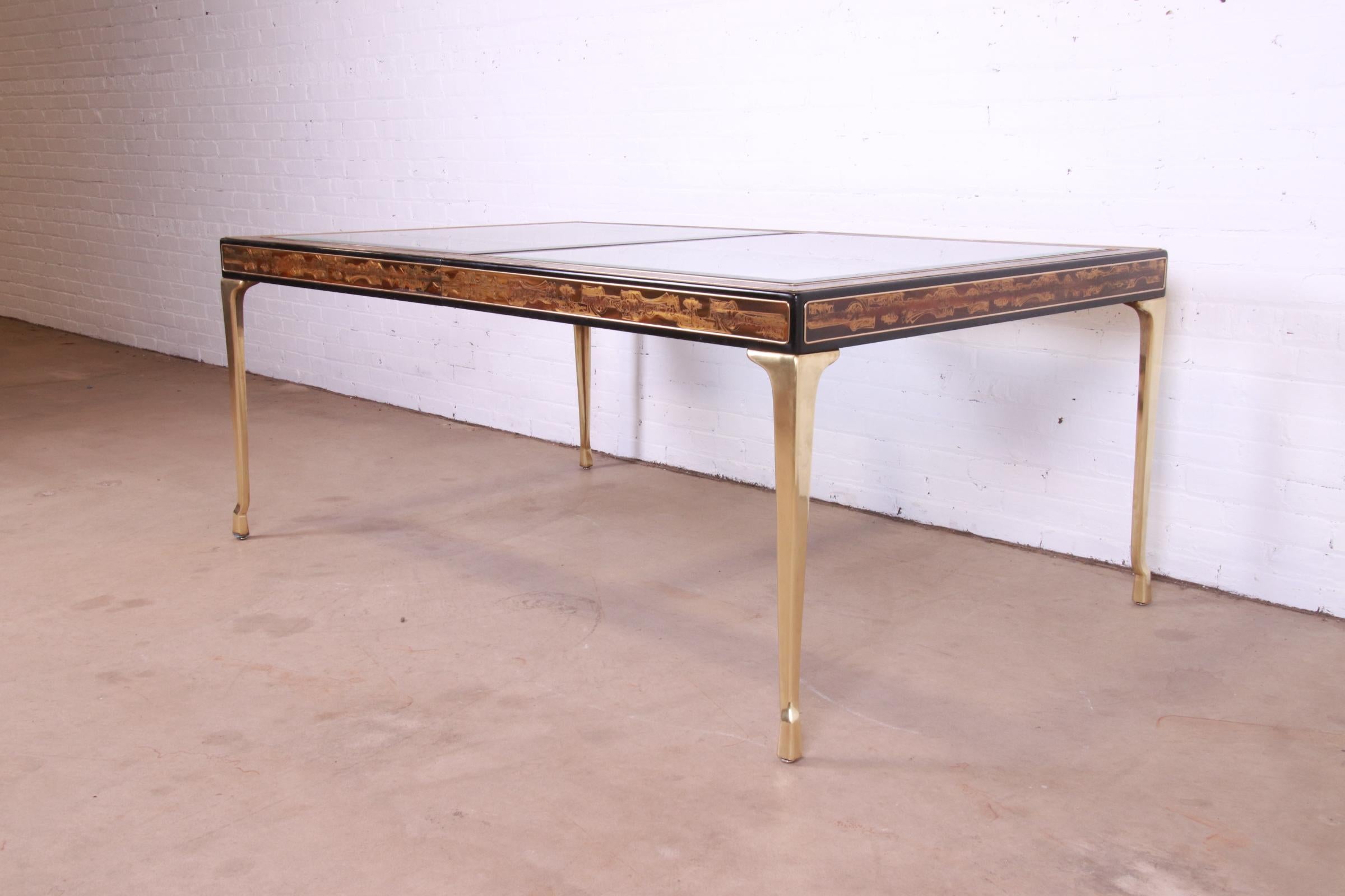 Bernard Rohne for Mastercraft Acid Etched Brass Extension Dining Table, 1970s 4