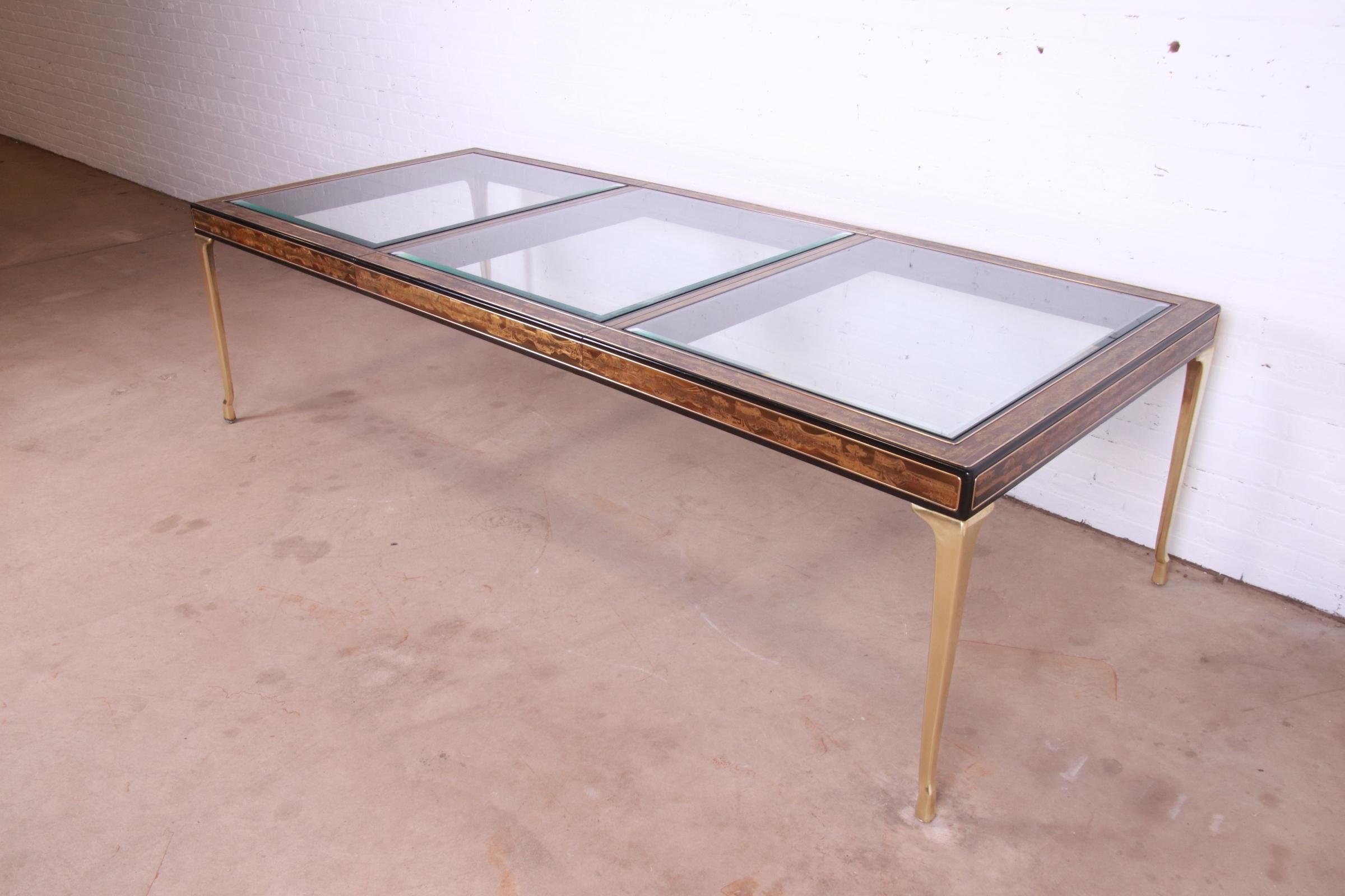 Mid-Century Modern Bernard Rohne for Mastercraft Acid Etched Brass Extension Dining Table, 1970s