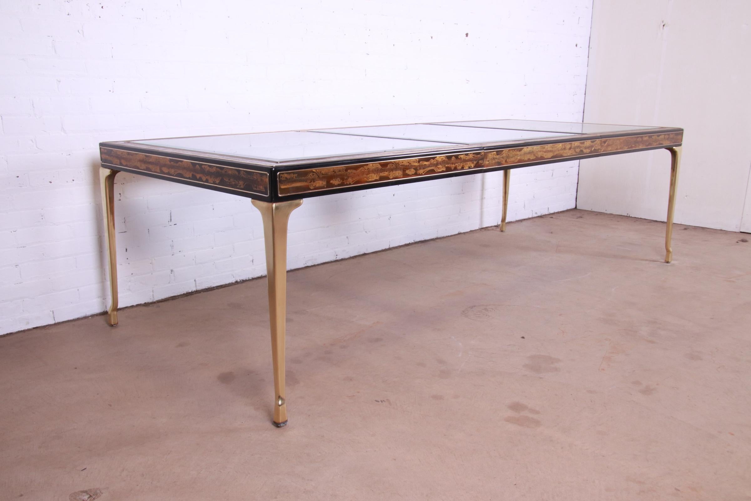 Late 20th Century Bernard Rohne for Mastercraft Acid Etched Brass Extension Dining Table, 1970s