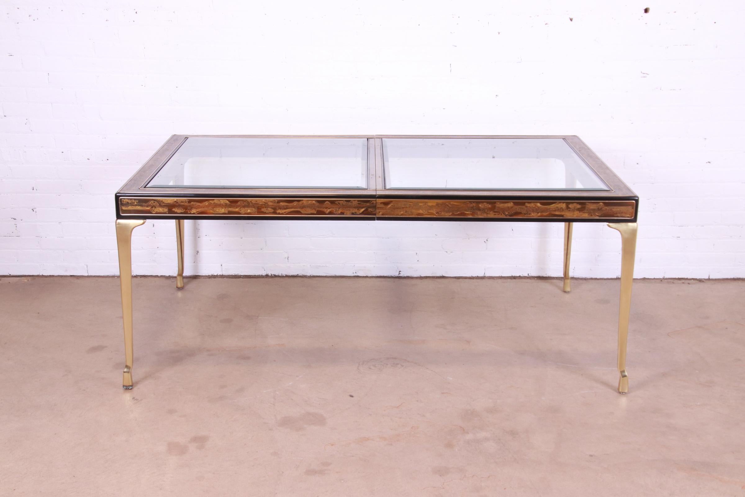 Bernard Rohne for Mastercraft Acid Etched Brass Extension Dining Table, 1970s 3
