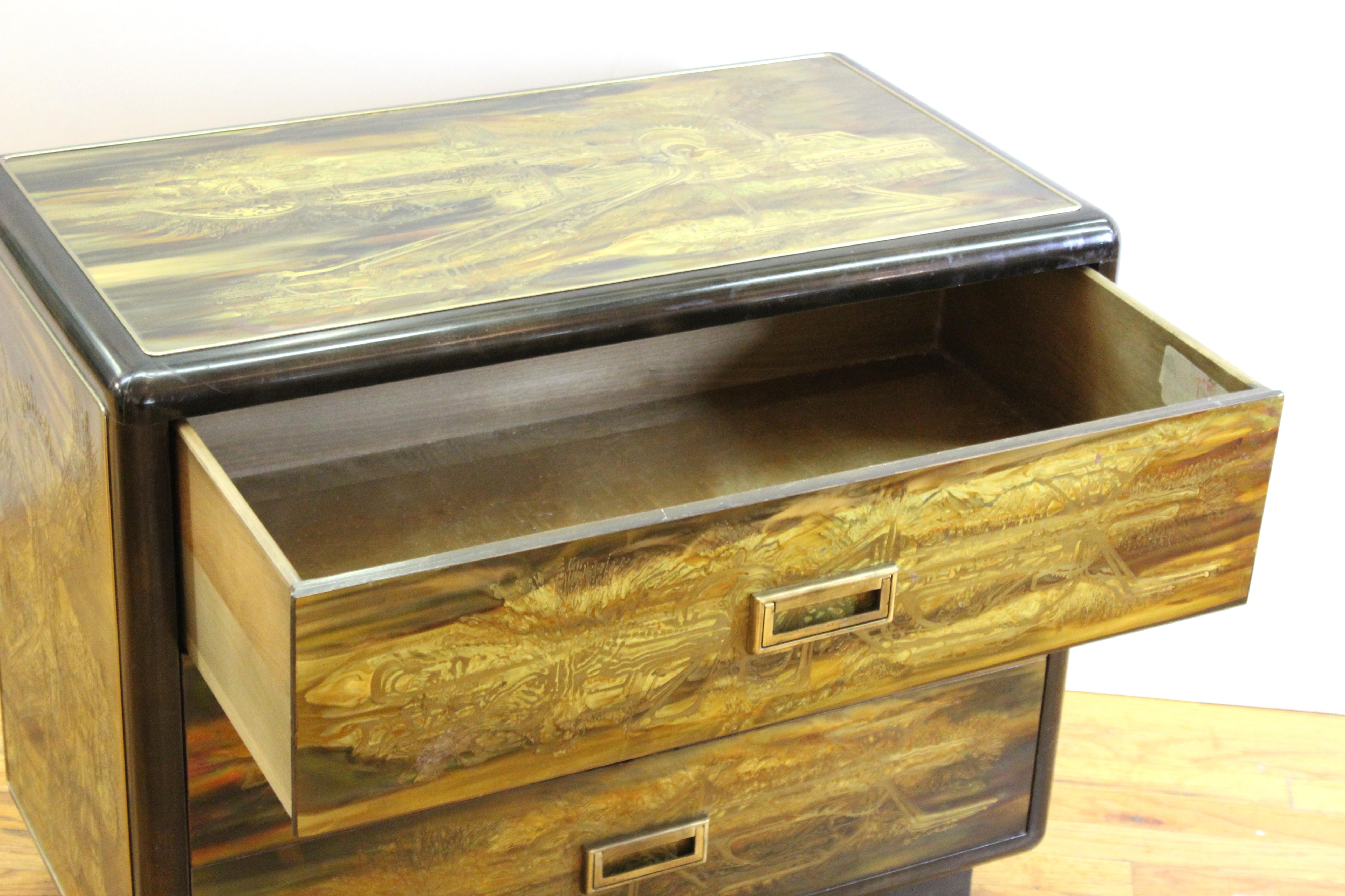 Late 20th Century Bernard Rohne for Mastercraft Mid-Century Modern Acid Etched Chest