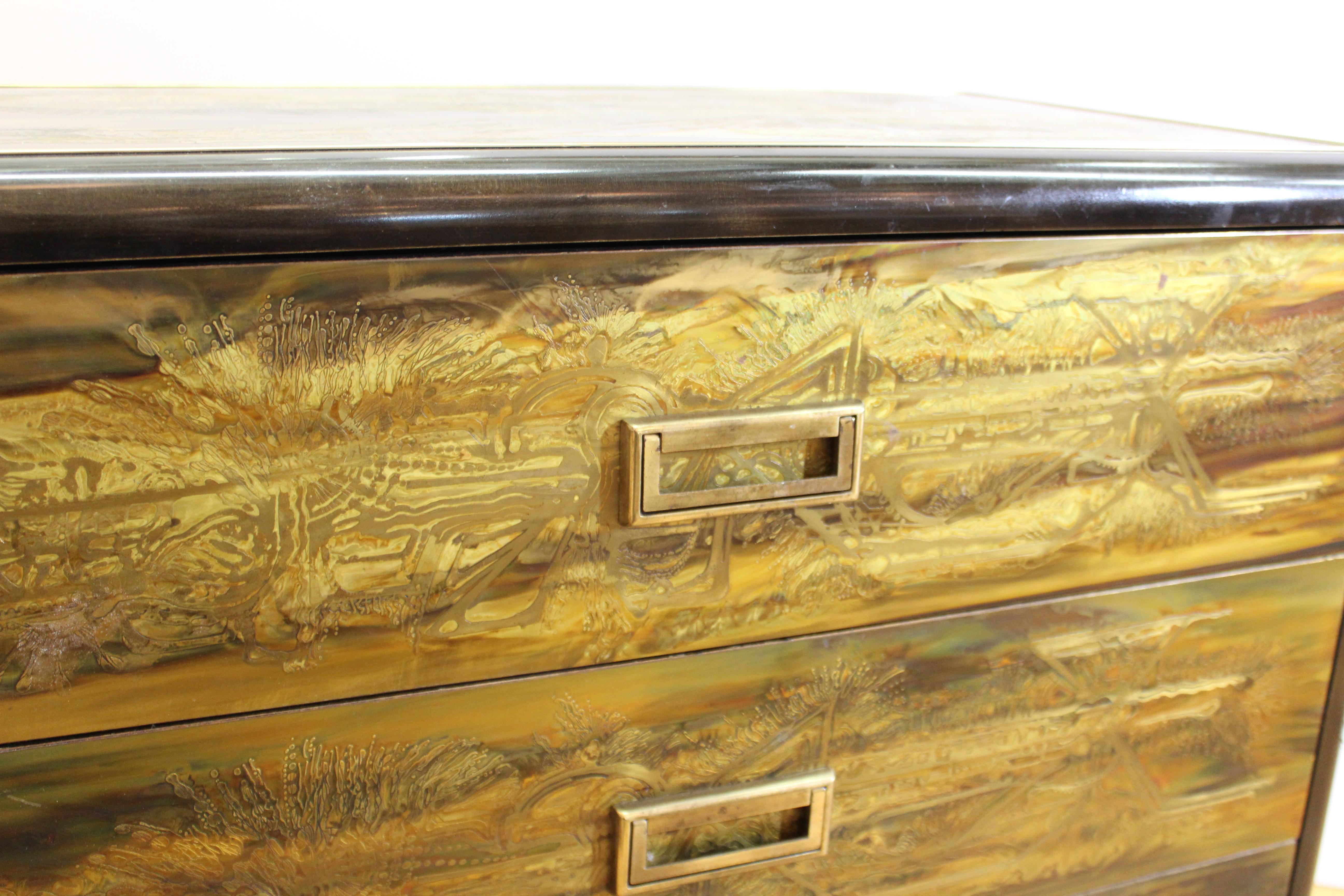 Metal Bernard Rohne for Mastercraft Mid-Century Modern Acid Etched Chest