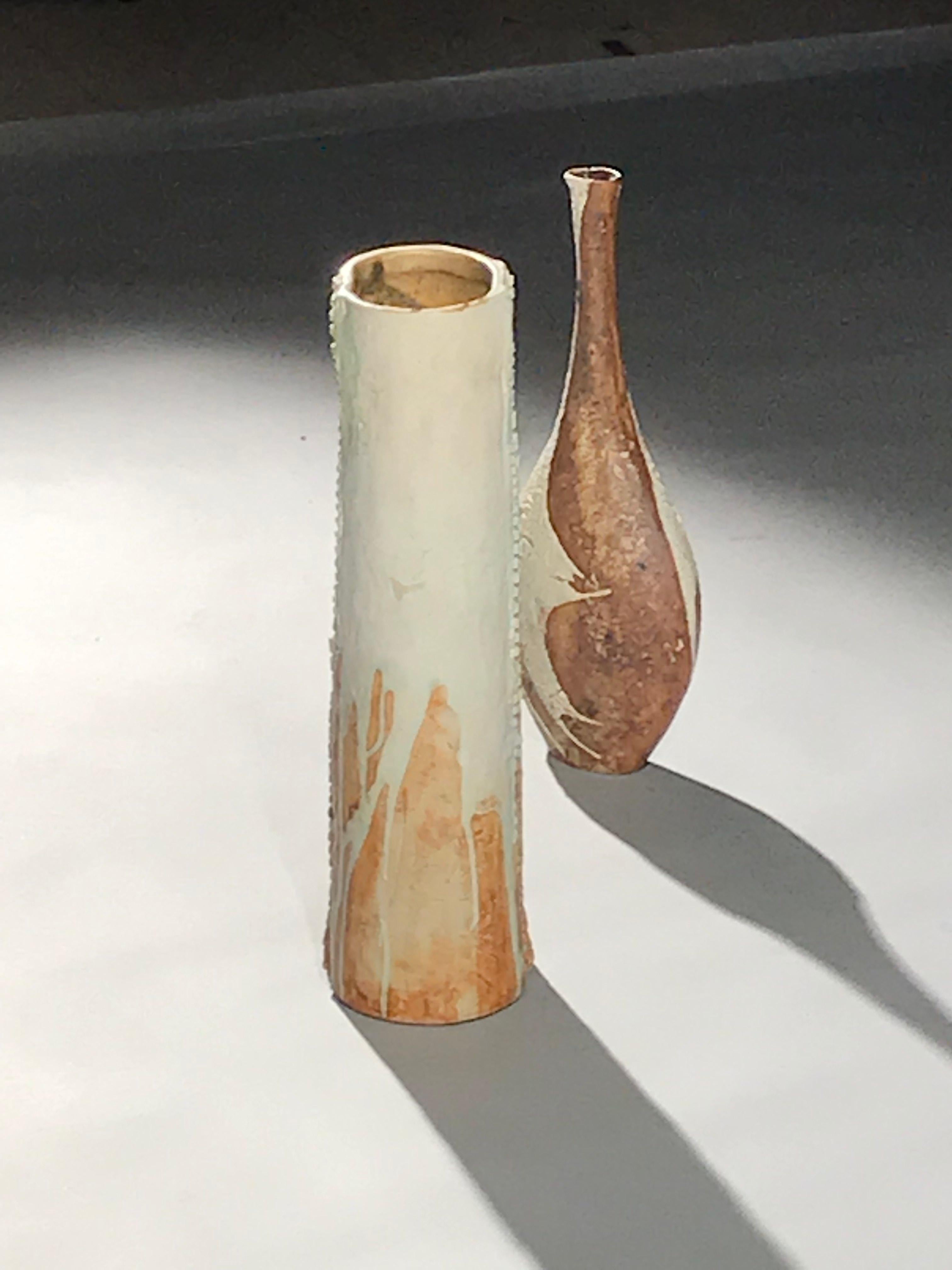 Vase en poterie de paysage émaillée blanche marron et bleue Bernard Rook, 1960-1965 en vente 2