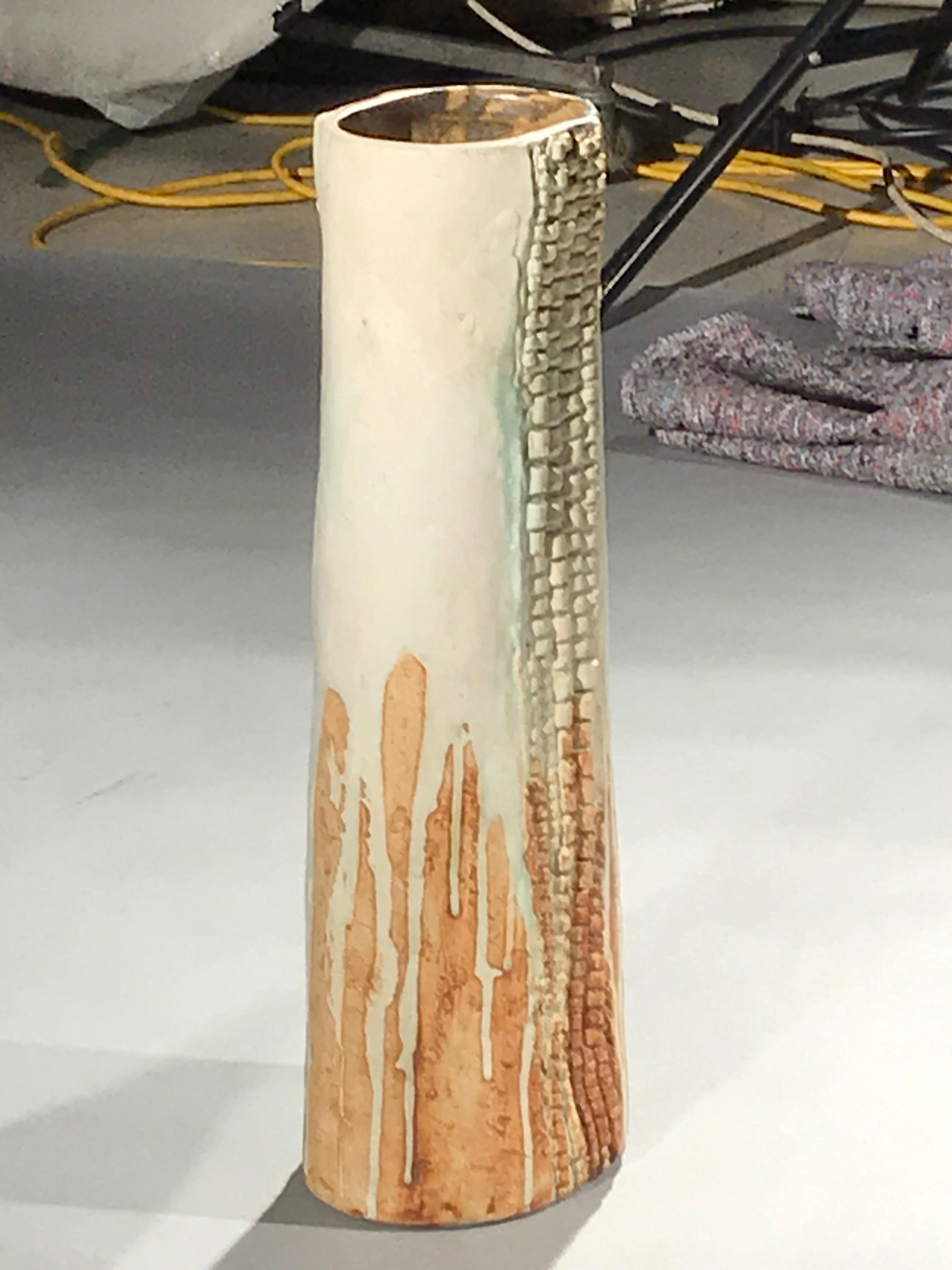 Vase en poterie de paysage émaillée blanche marron et bleue Bernard Rook, 1960-1965 en vente 1