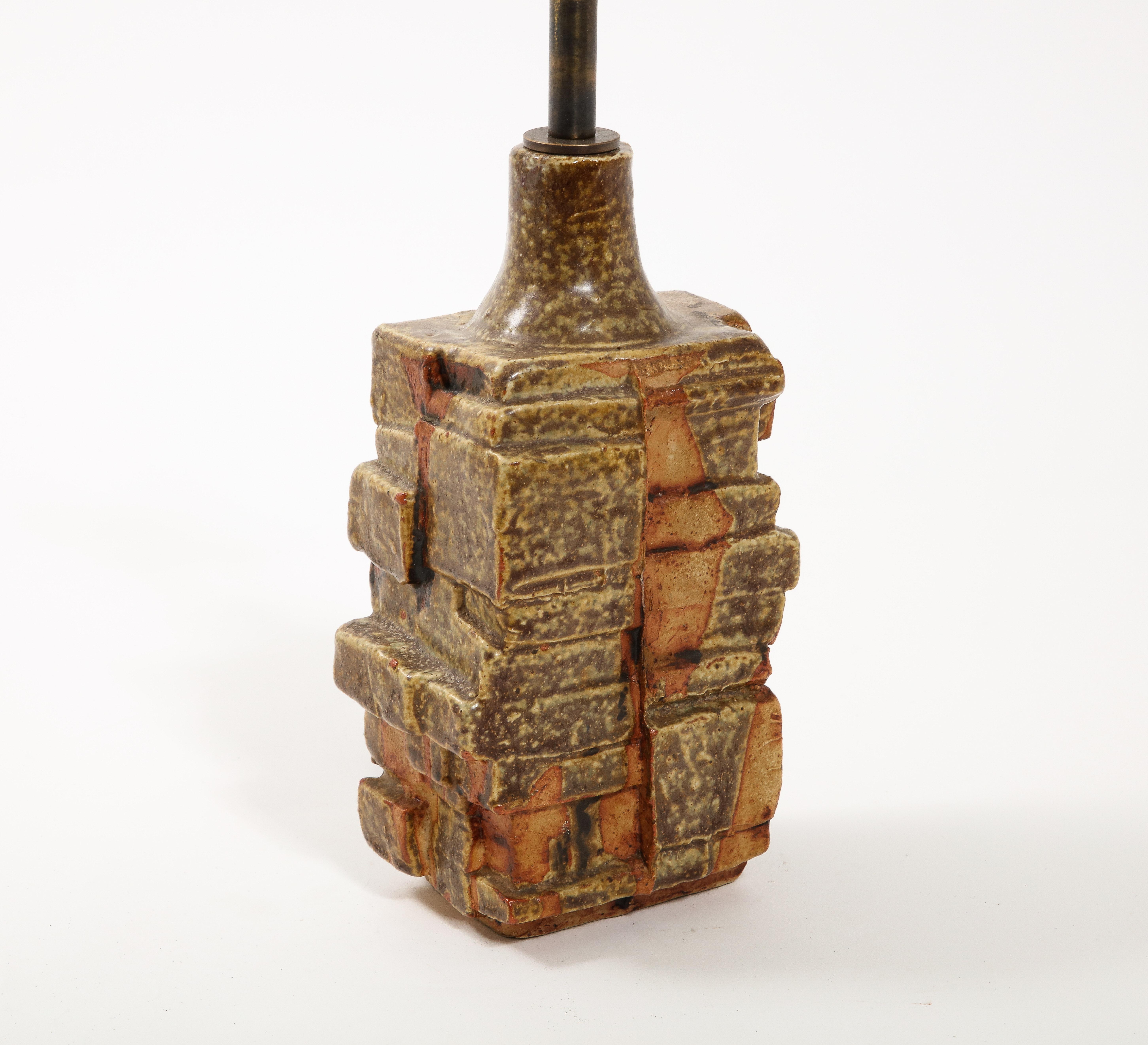 20th Century Bernard Rooke Brutalist Pottery Table Lamp, UK 1960's For Sale