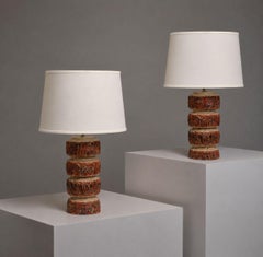 Bernard Rooke, Brutalist Table Lamps, Beige Textured Ceramic, England, 1970s