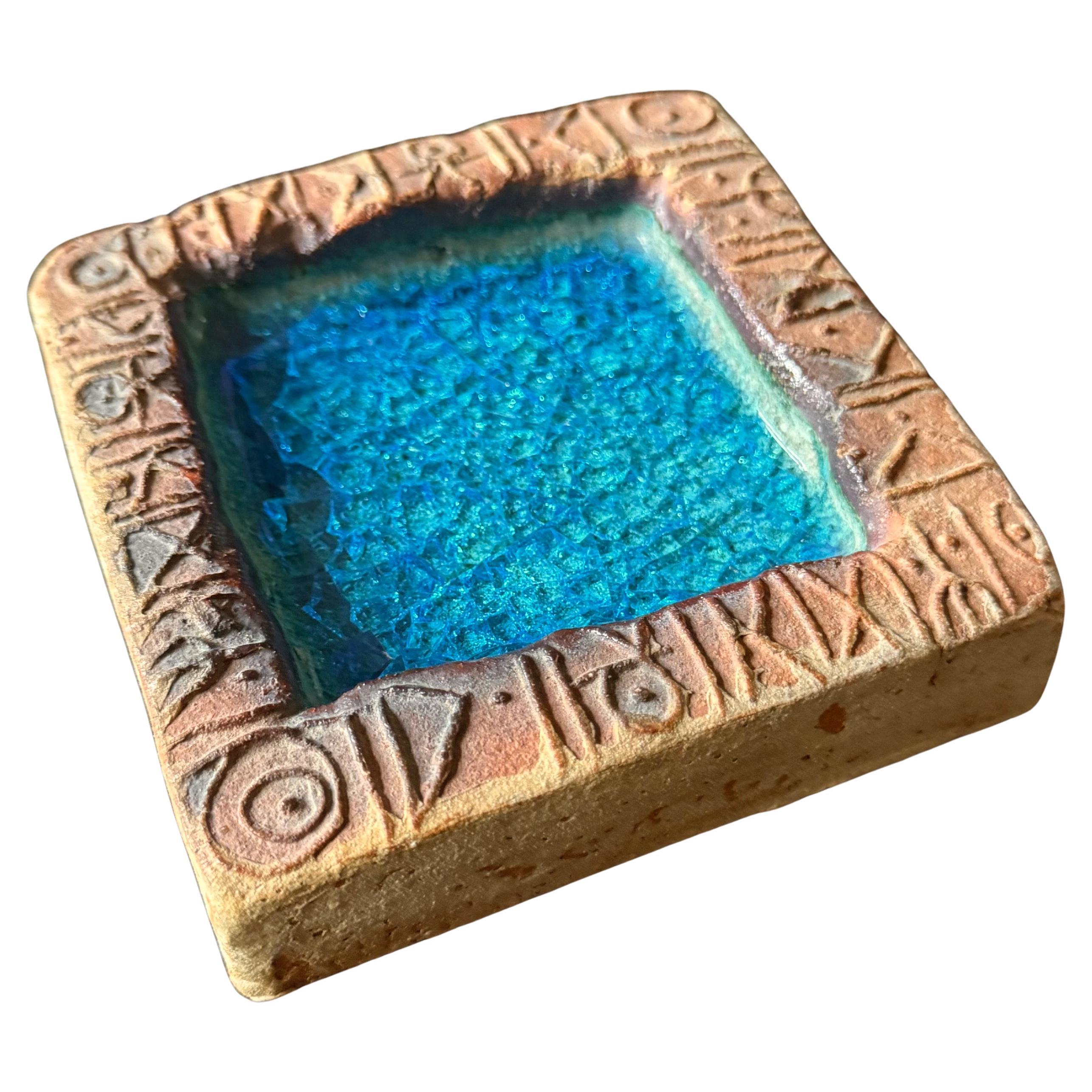 Bernard Rooke Ceramic Vide-Poche or Decorative Dish with Blue Glass Base
