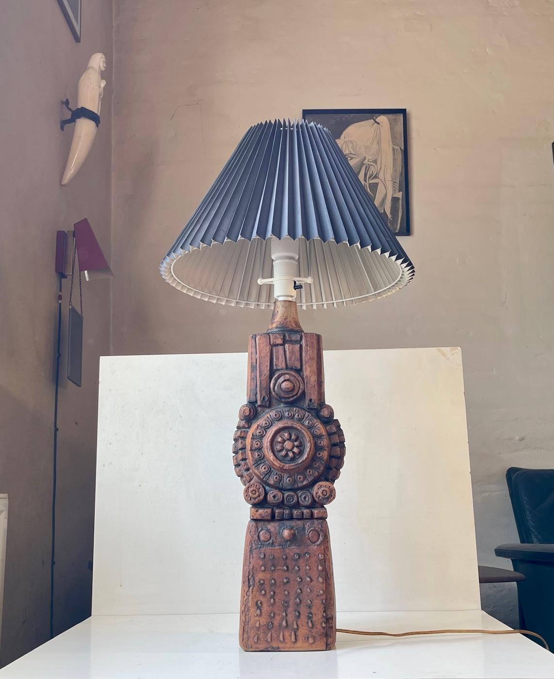 Stoneware 'Totem Lamp' - large table lamp or small floor lamp. Its a sculptural piece, made from handcrafted ceramic elements in natural tones of terracotta and stoneware. Stylistically it borders brutalism and abstract modernism in appearance. It