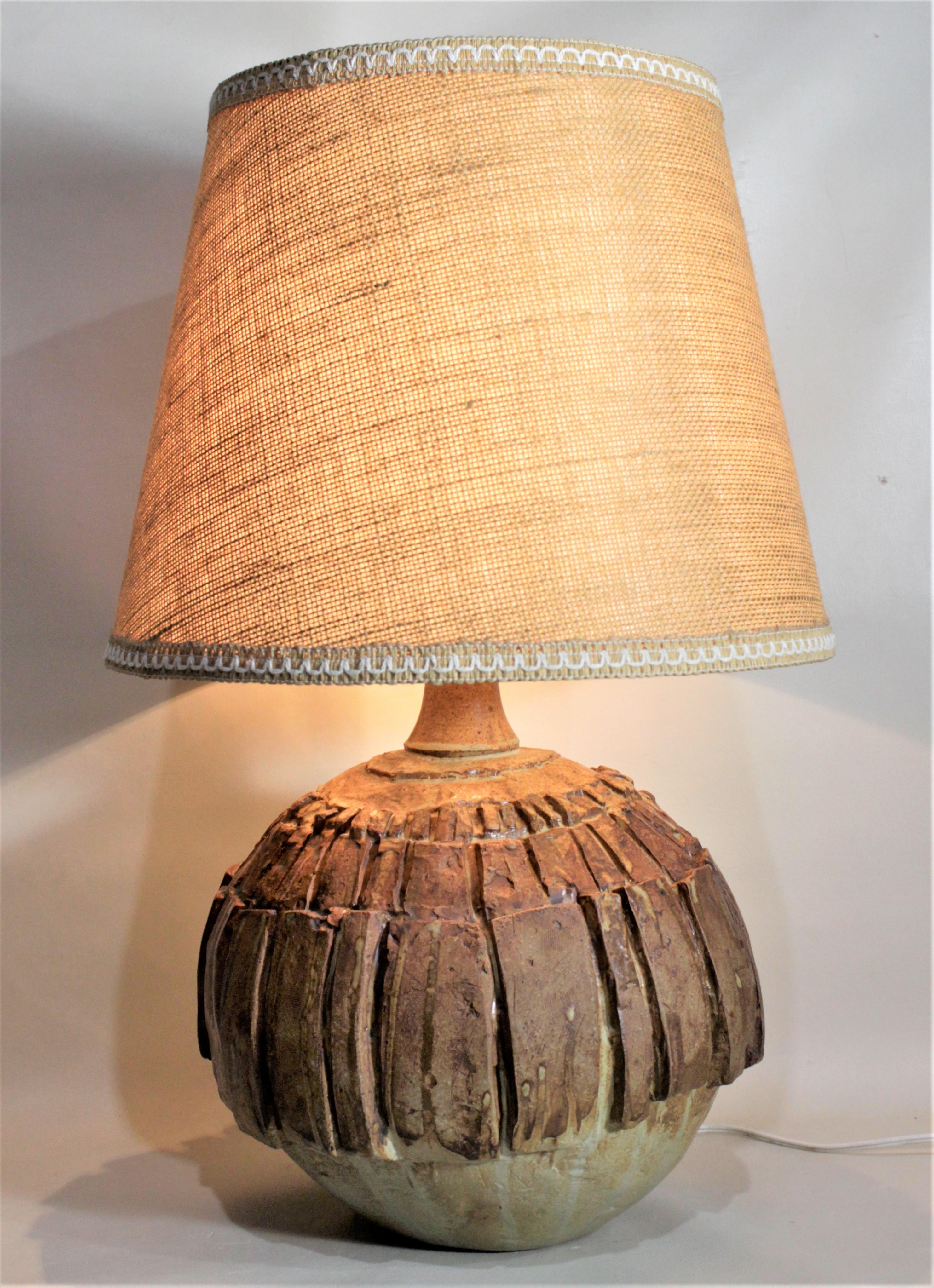 Hand-Crafted Bernard Rooke Signed Mid-Century Modern Brutalist Art Pottery Table Lamp