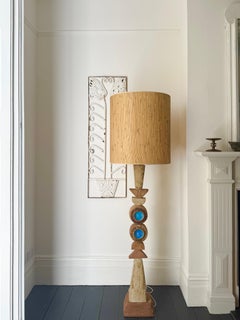 Bernard Rooke Studio Ceramic TOTEM Floor Lamp with Blue Roundels, England