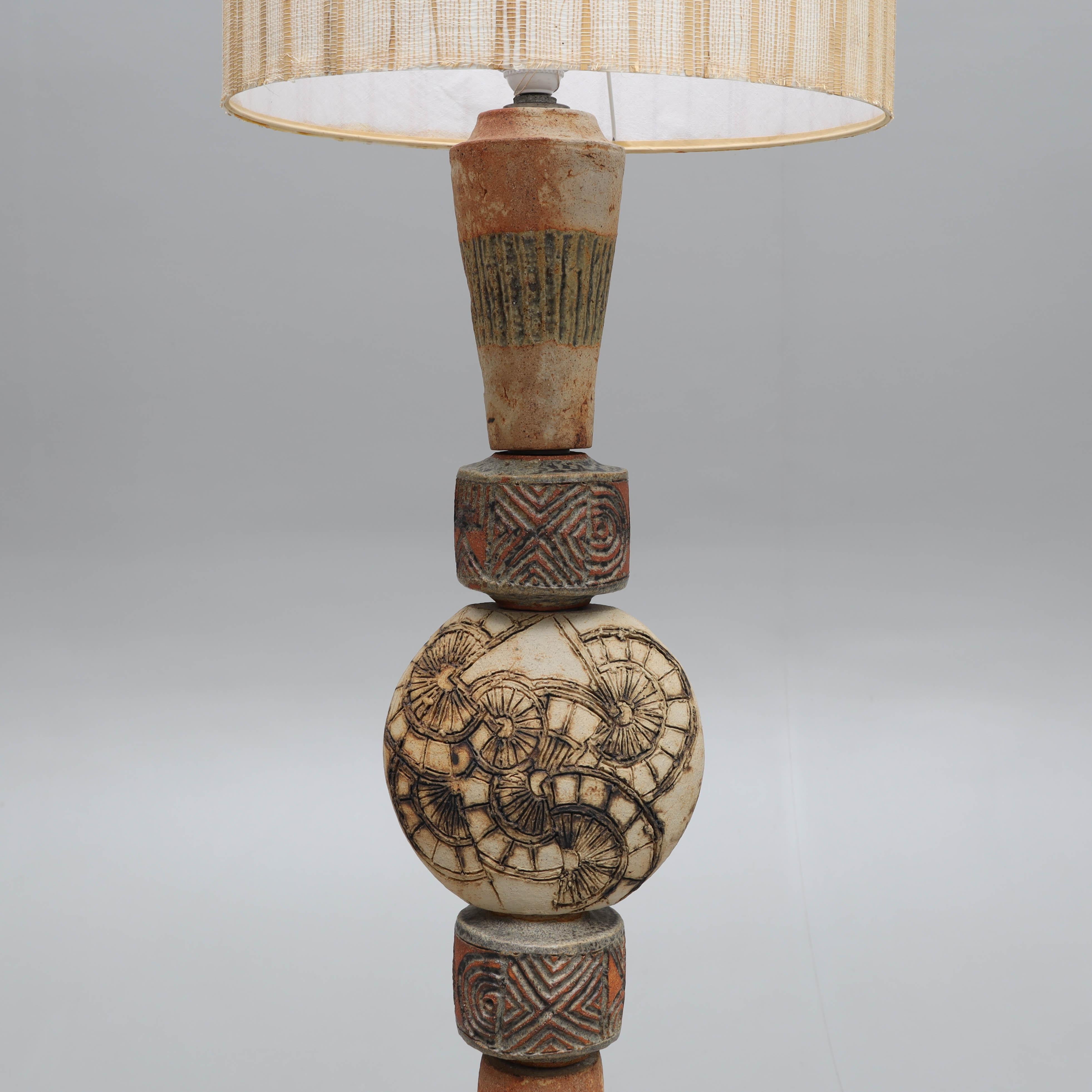 Terracotta Bernard Rooke totem floor lamp terracotta England 1960 Signed For Sale