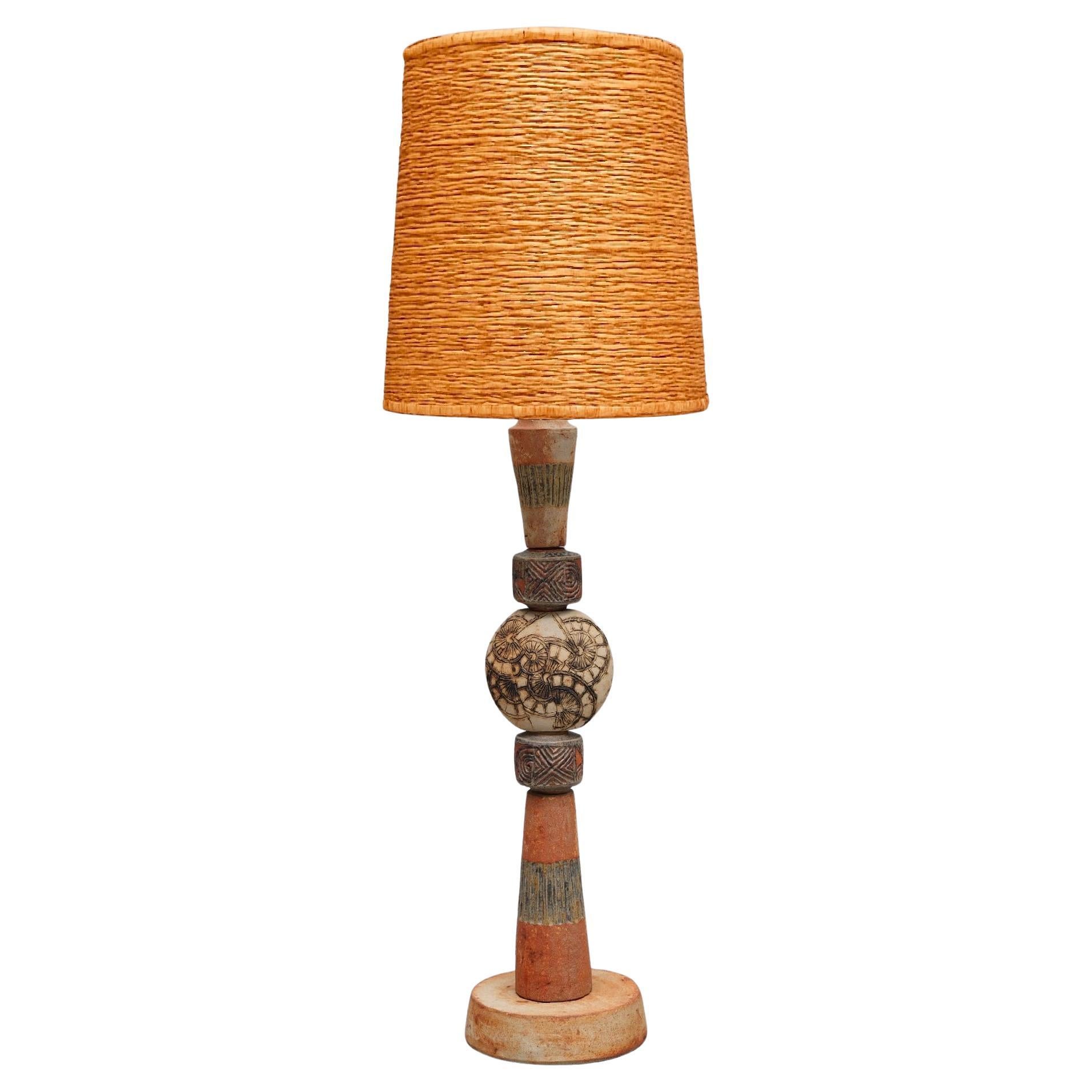 Bernard Rooke totem floor lamp terracotta England 1960 Signed For Sale