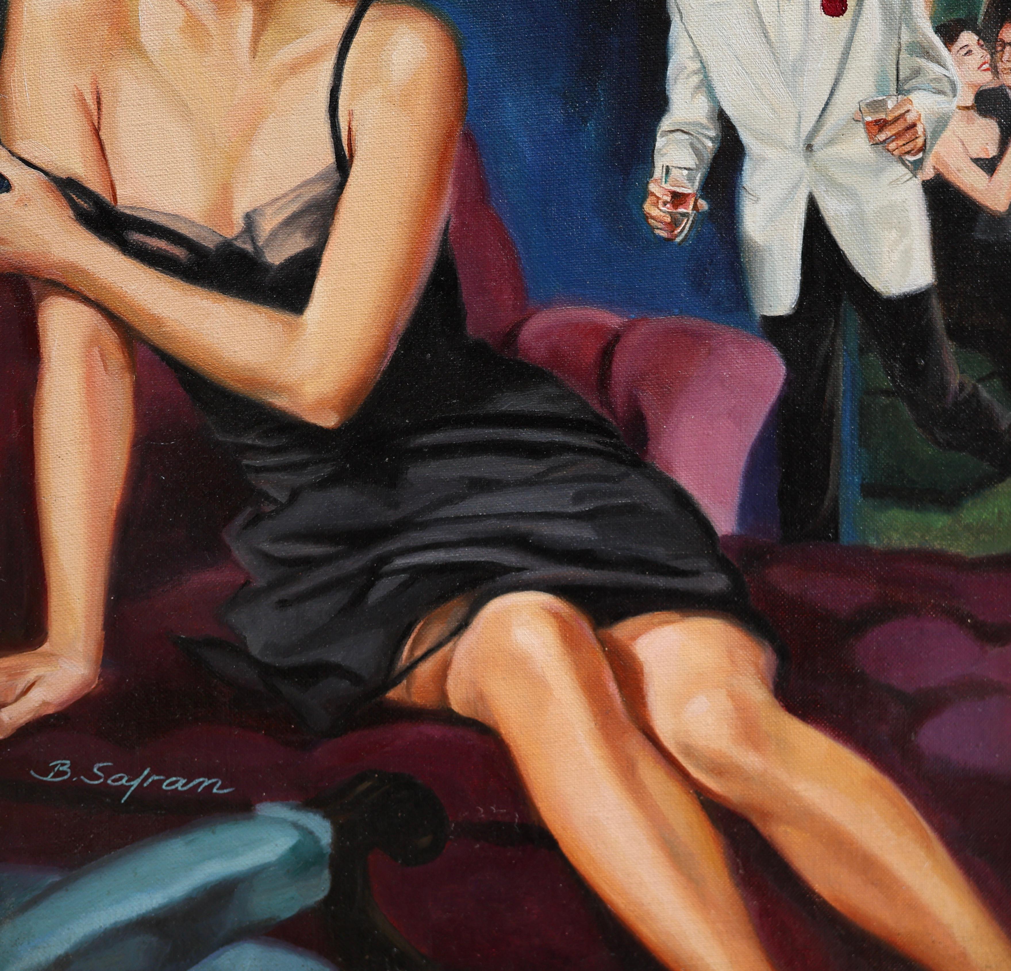 Partymädchen zum Preis von hoher Qualität (Schwarz), Figurative Painting, von Bernard Safran