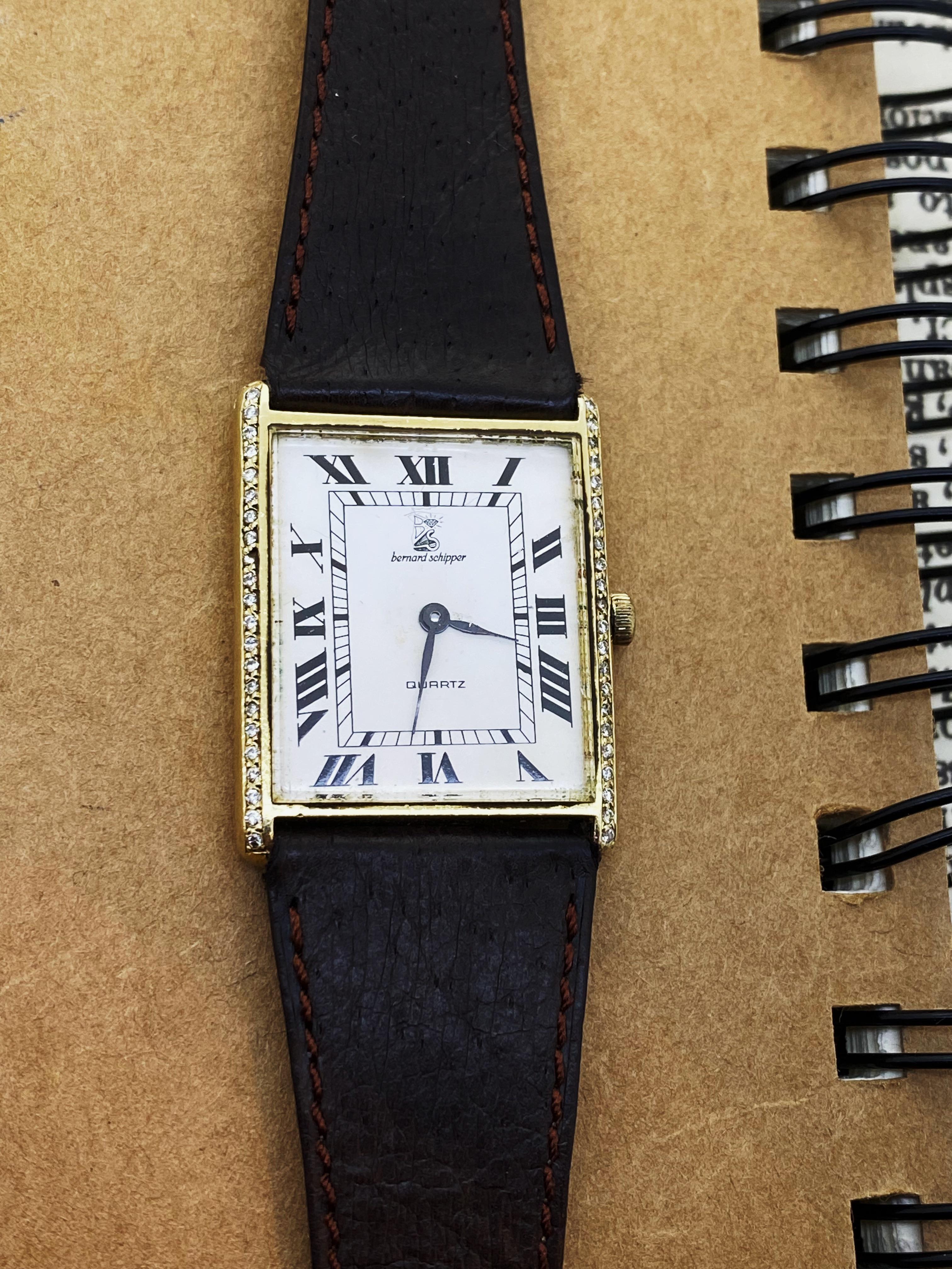 Bernard Schipper 14K Gelbgold & Diamant Tank (Rechteck) Quarz Herrenuhr im Angebot 2