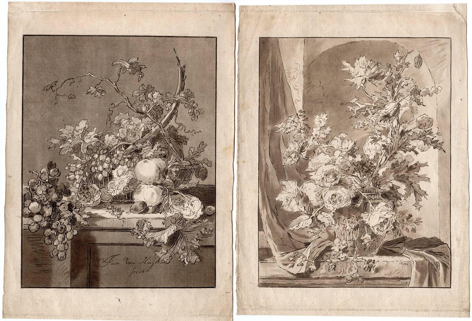 Bernard Schreuder Still-Life Print - Untitled - Two still lifes of fruit and flowers.