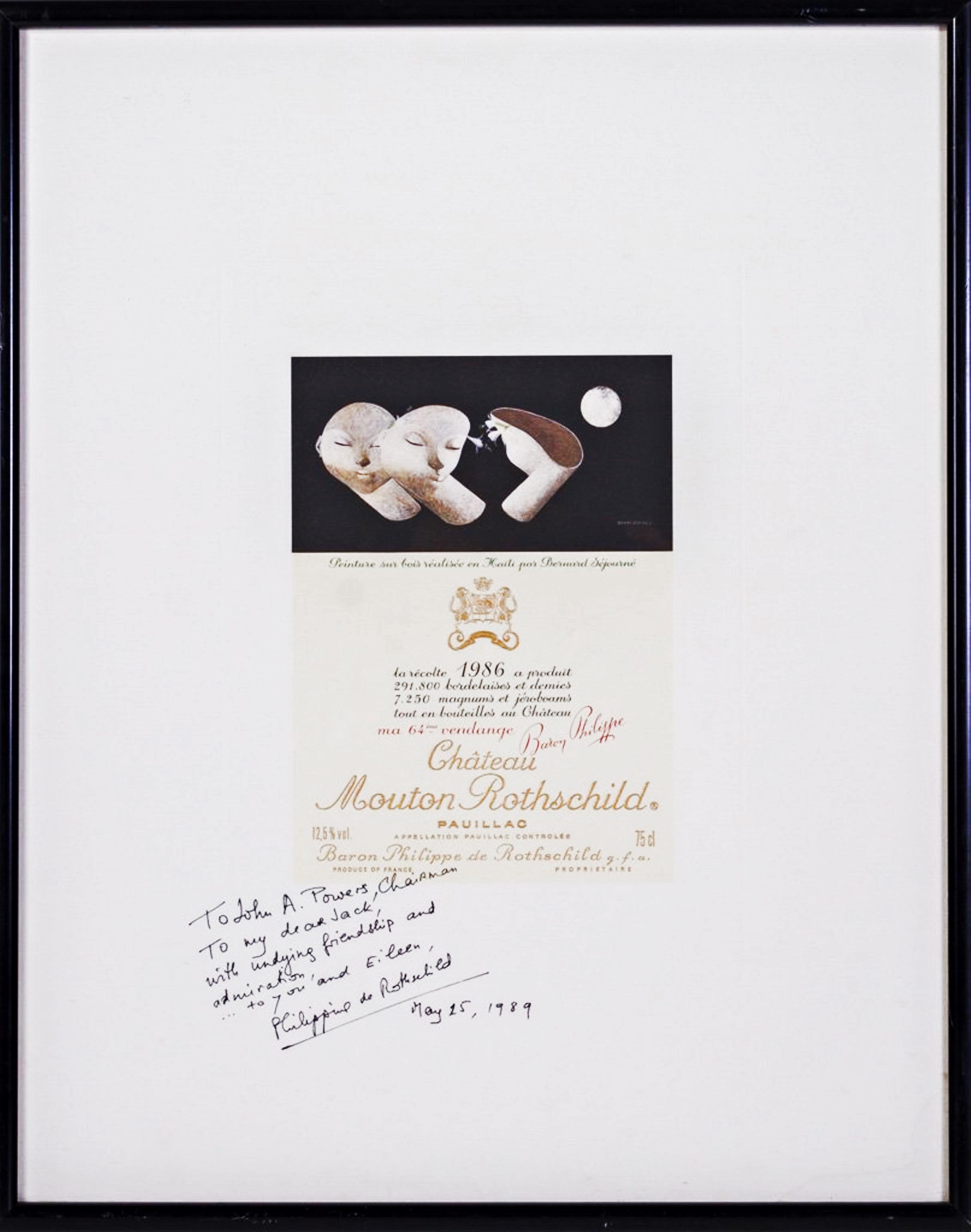 Chateau Mouton Rothschild Wine Label Signed & inscribed Philippine de Rothschild - Print by Bernard Séjourné