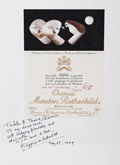 Retro Chateau Mouton Rothschild Wine Label Signed & inscribed Philippine de Rothschild
