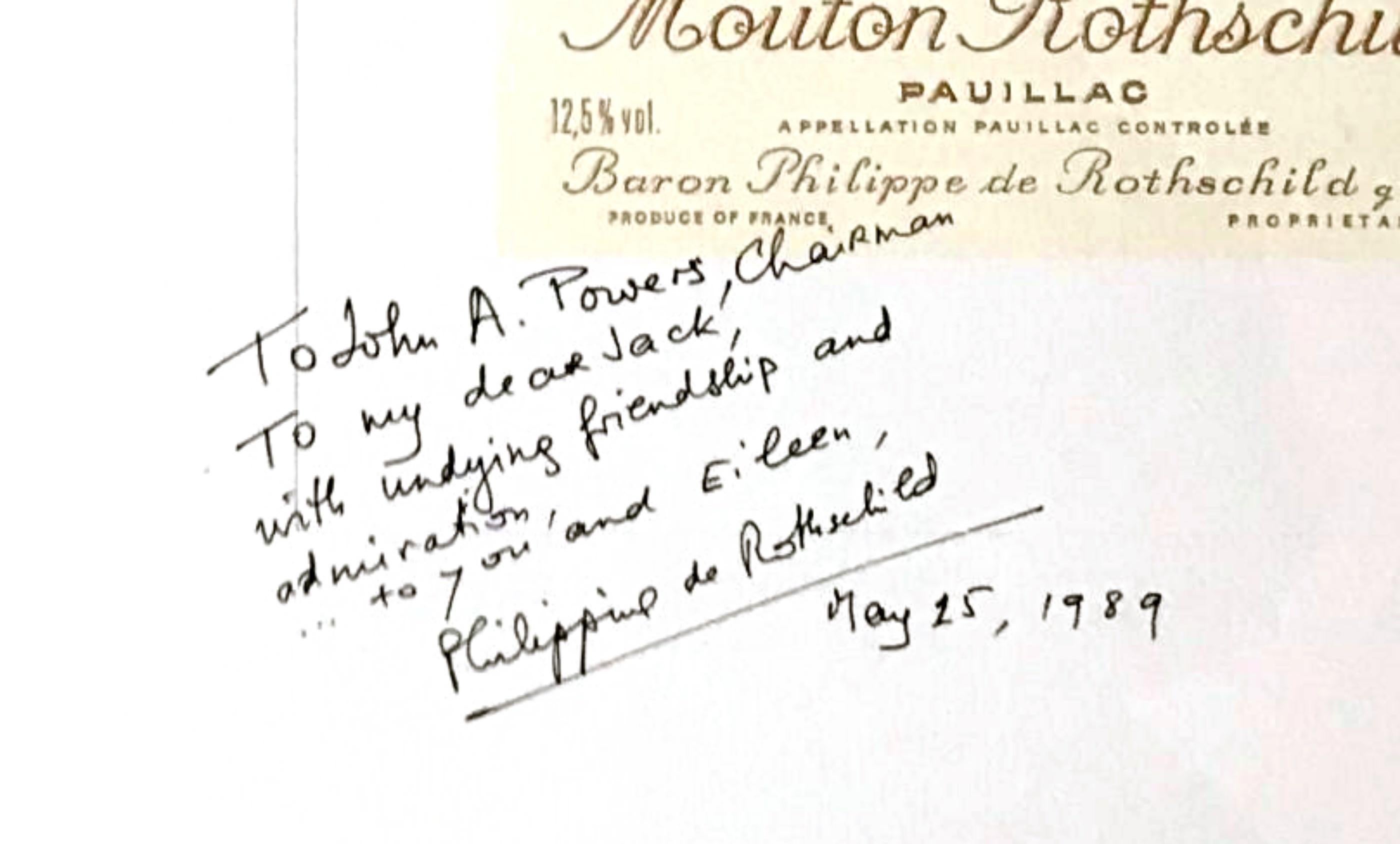 Chateau Mouton Rothschild Wine Label Signed & inscribed Philippine de Rothschild For Sale 1