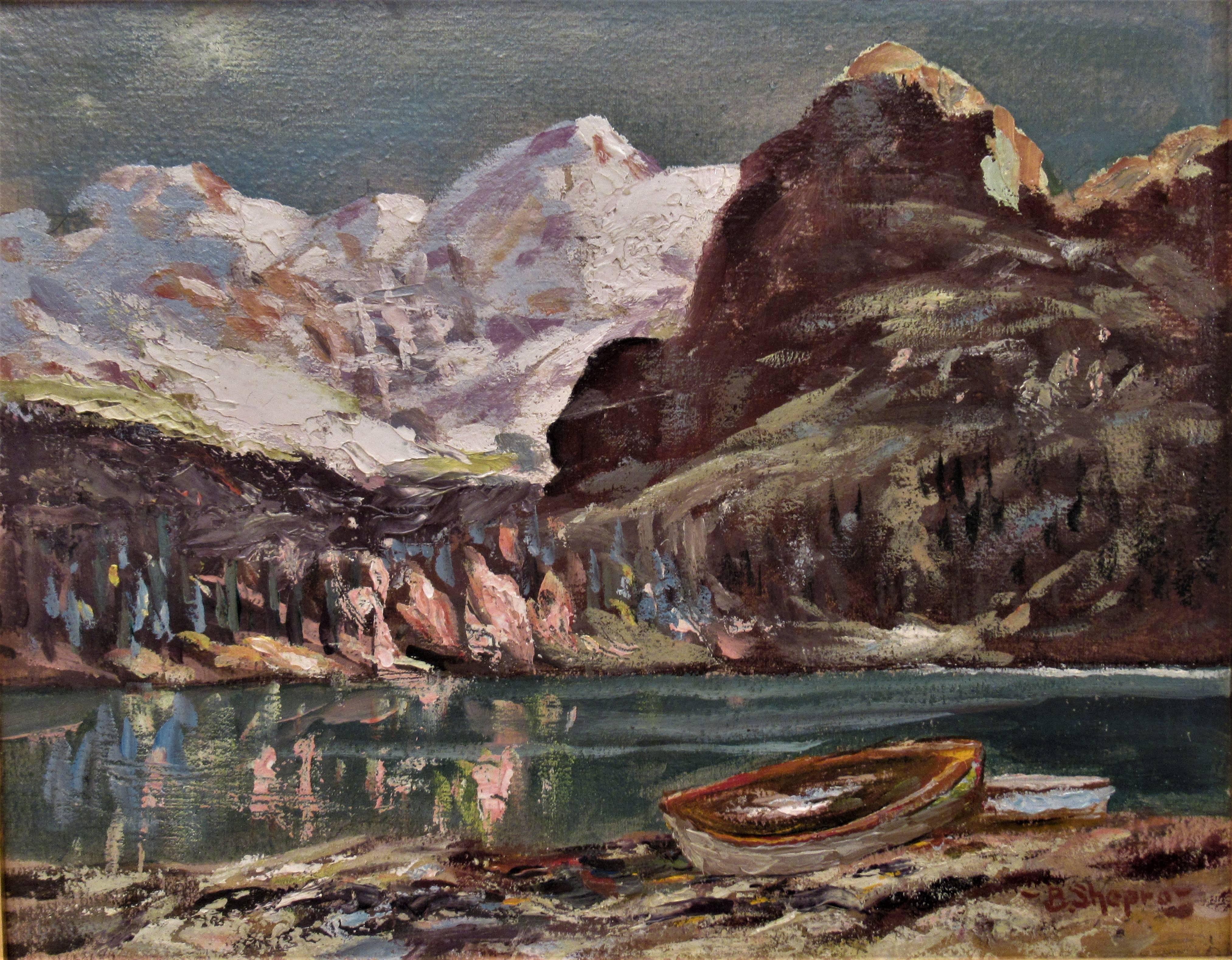 Paysage avec lac - Painting de Bernard Shepro