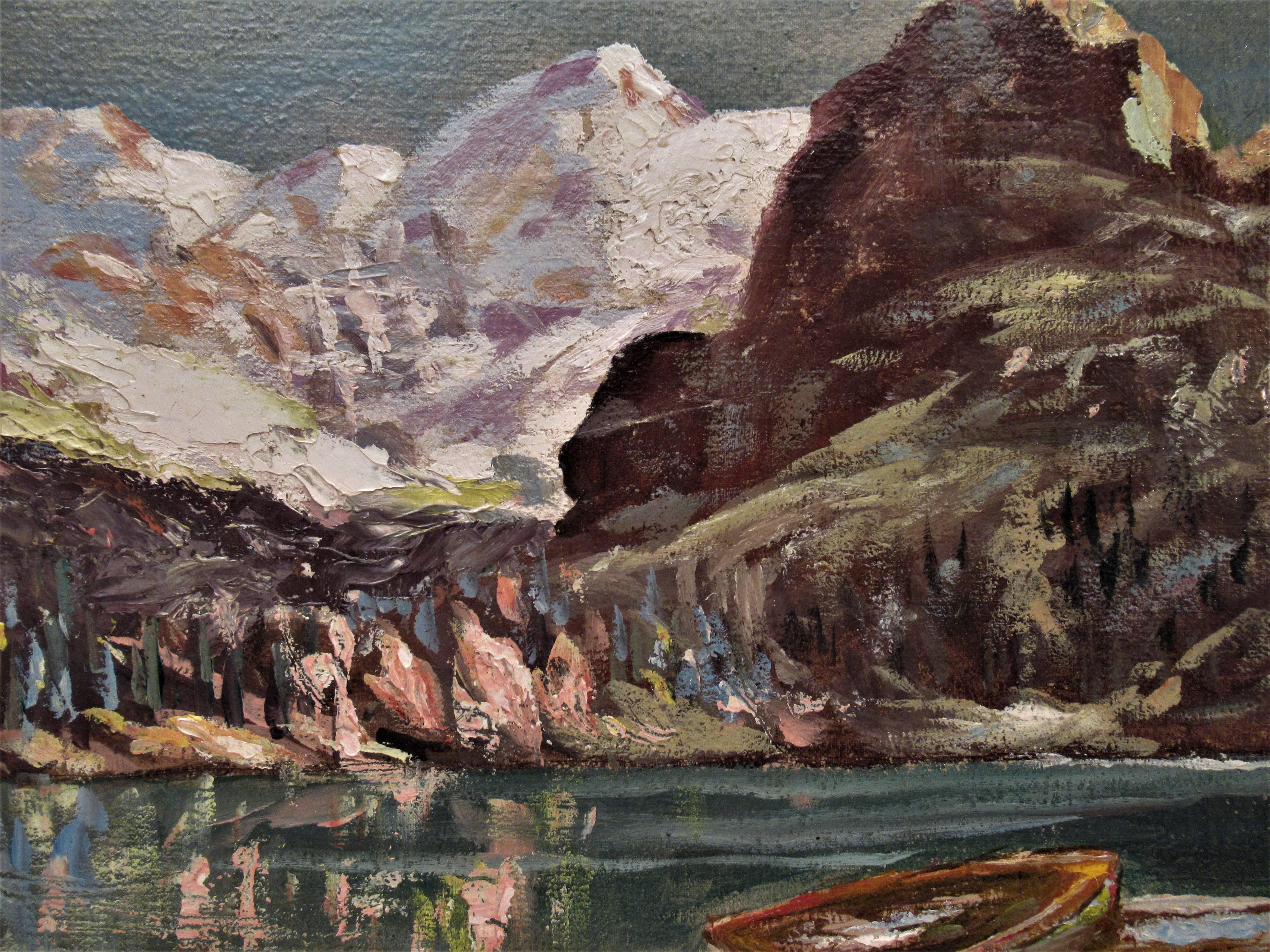 Paysage avec lac - Marron Figurative Painting par Bernard Shepro