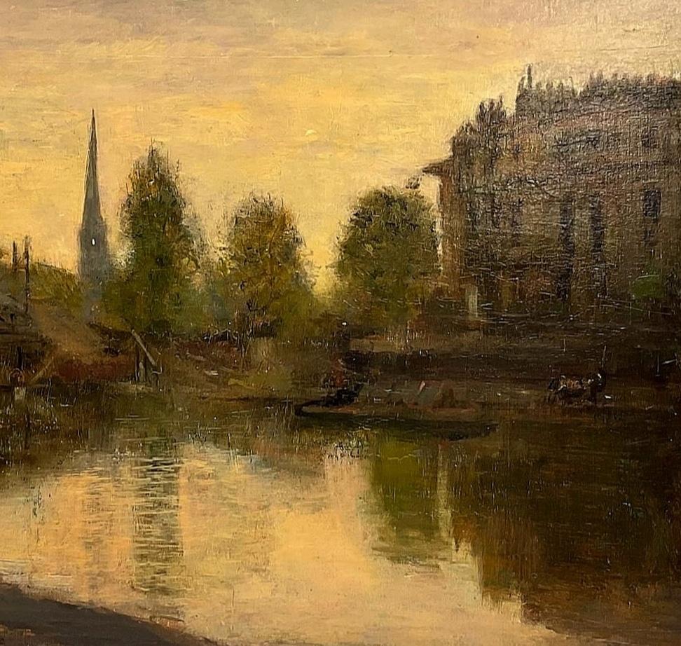 A beautiful signed and dated 1906 oil on panel depicting a sunset river landscape by the important Modern British artist Bernard Sickert. The work is in superb original condition and presented in a bespoke gilt frame.

Artist: Bernard Sickert