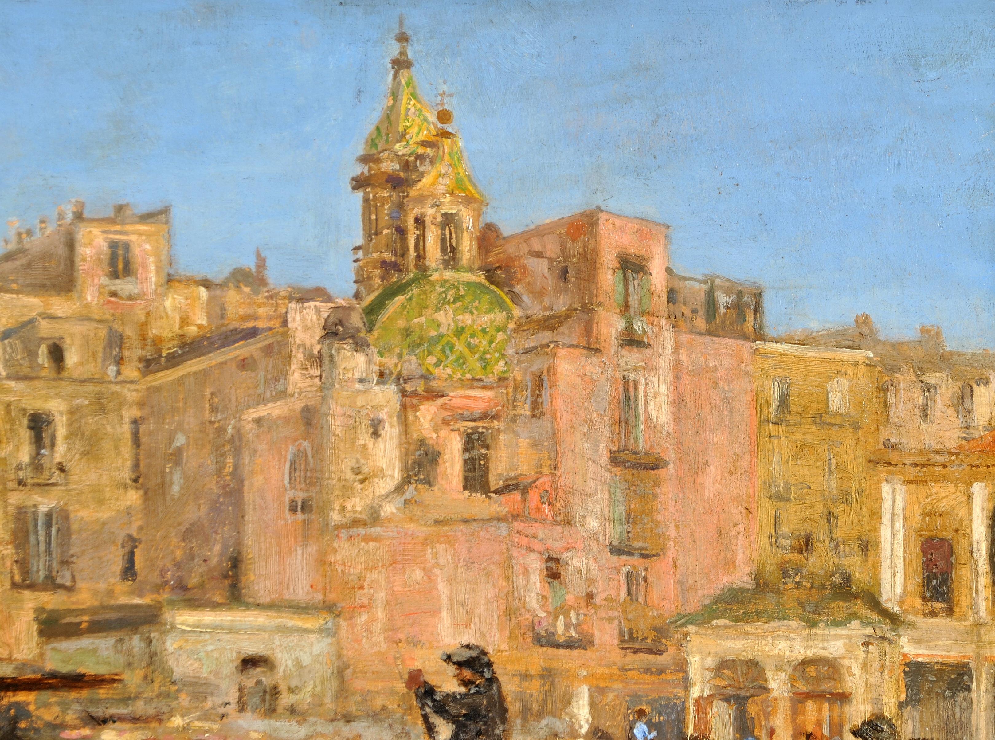 The Custom House, Naples - Peinture de paysage impressionniste moderne britannique en Italie en vente 1