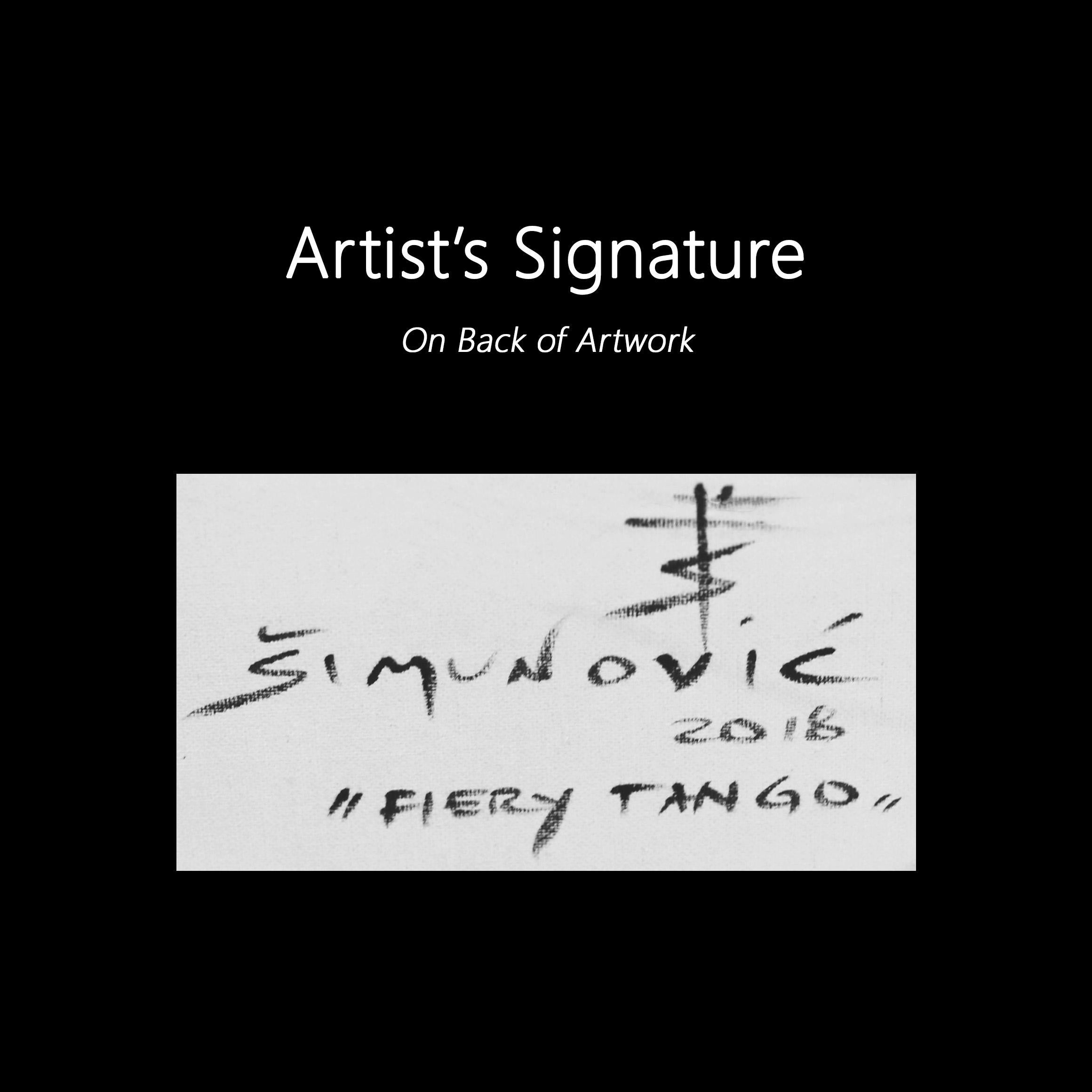 Fiery Tango - Original Abstraktes, abstraktes, figuratives, farbenfrohes Gemälde mit neutralen Linien, Kubismus im Angebot 5