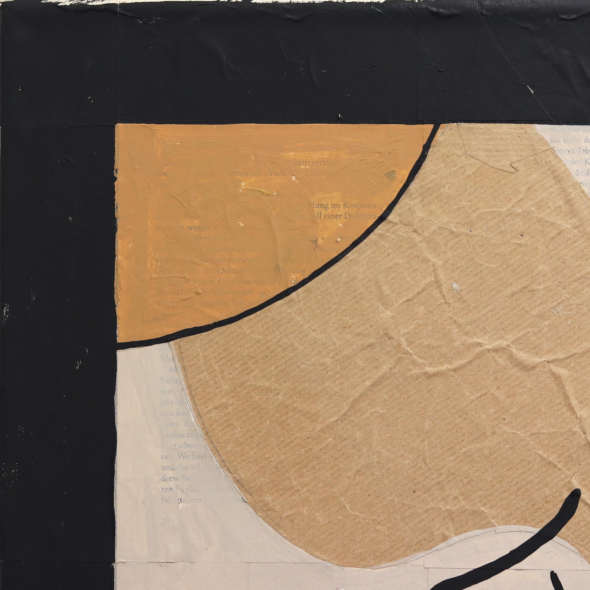 Togetherness II – Original Abstraktes, figuratives Gemälde des Kubismus, Beige, schwarze Linien, Original im Angebot 1