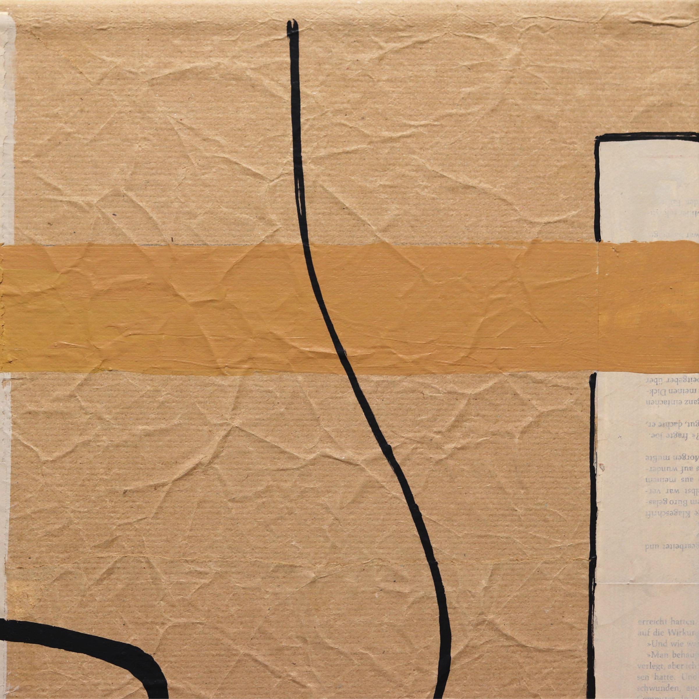 Togetherness II – Original Abstraktes, figuratives Gemälde des Kubismus, Beige, schwarze Linien, Original im Angebot 3
