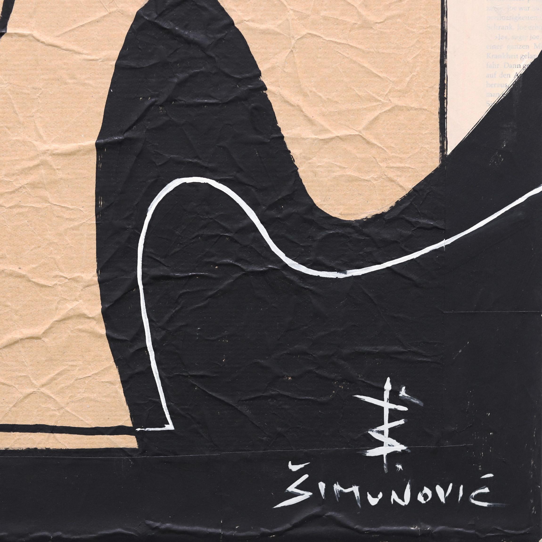 Togetherness II – Original Abstraktes, figuratives Gemälde des Kubismus, Beige, schwarze Linien, Original im Angebot 6