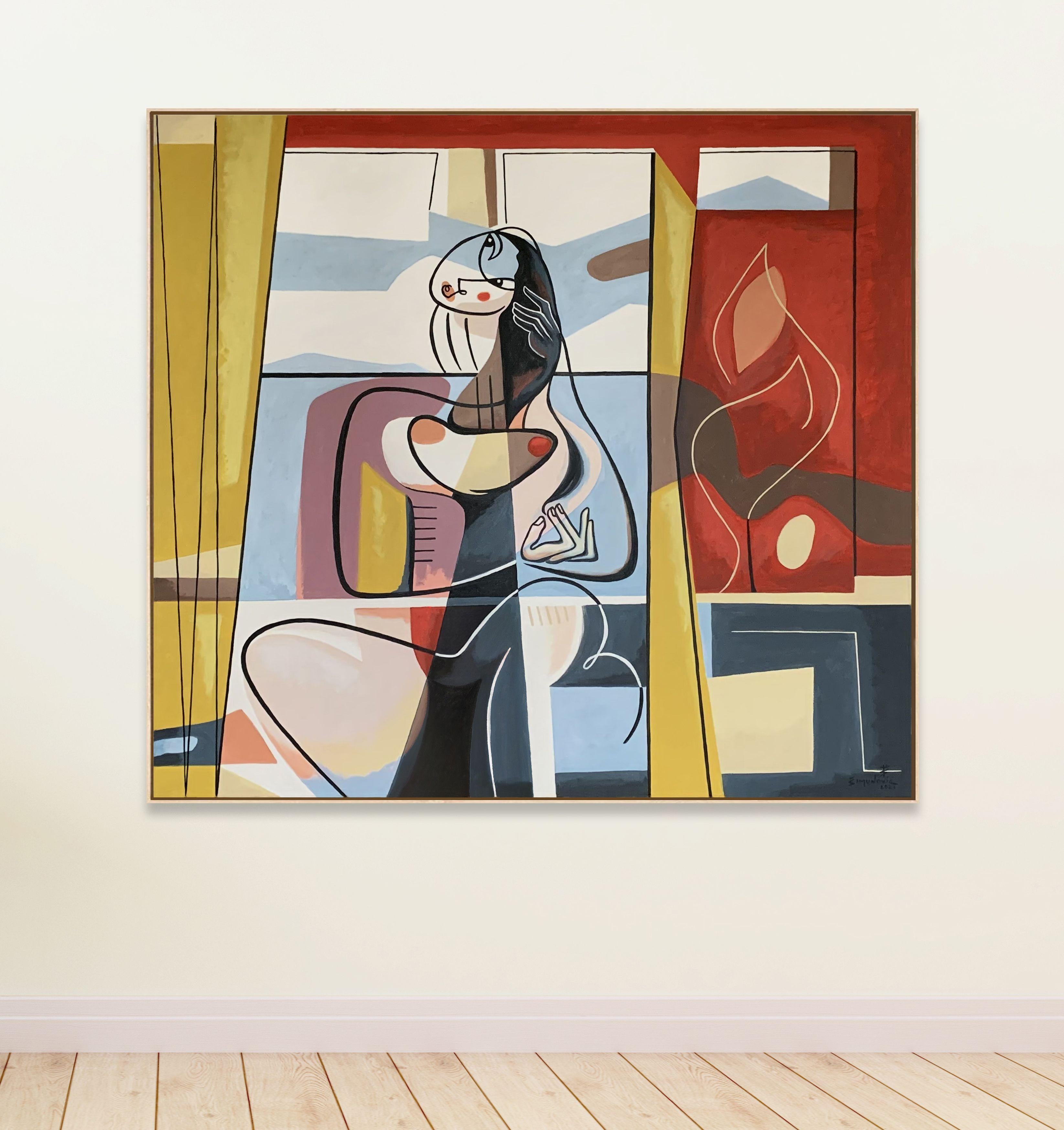 beauté exotique, peinture, acrylique sur toile - Art déco Painting par Bernard Simunovic