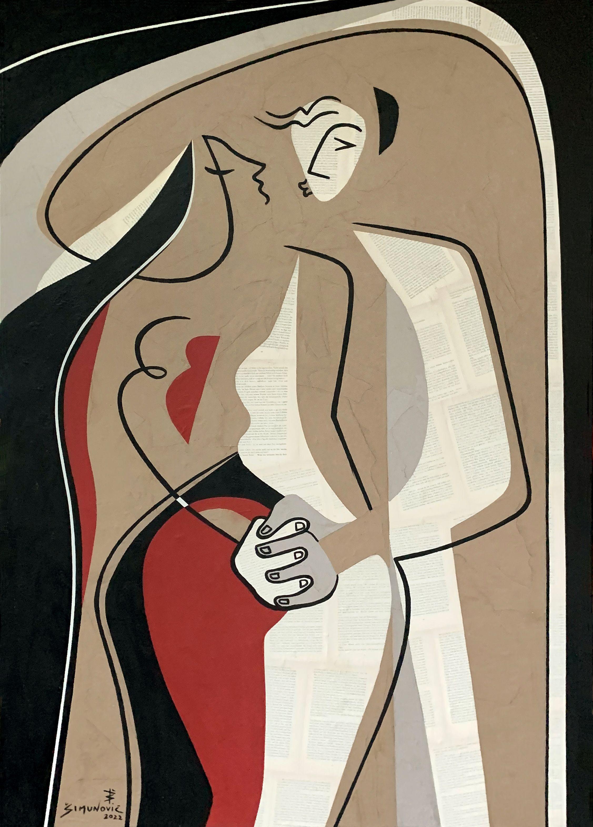 Honestly connected  Bernard Simunovic, Germany, 2022  Acrylic, Collage on Canvas, 140 x 100 cm :: Painting :: Contemporary :: This piece comes with an official certificate of authenticity signed by the artist :: Ready to Hang: No :: Signed: Yes ::