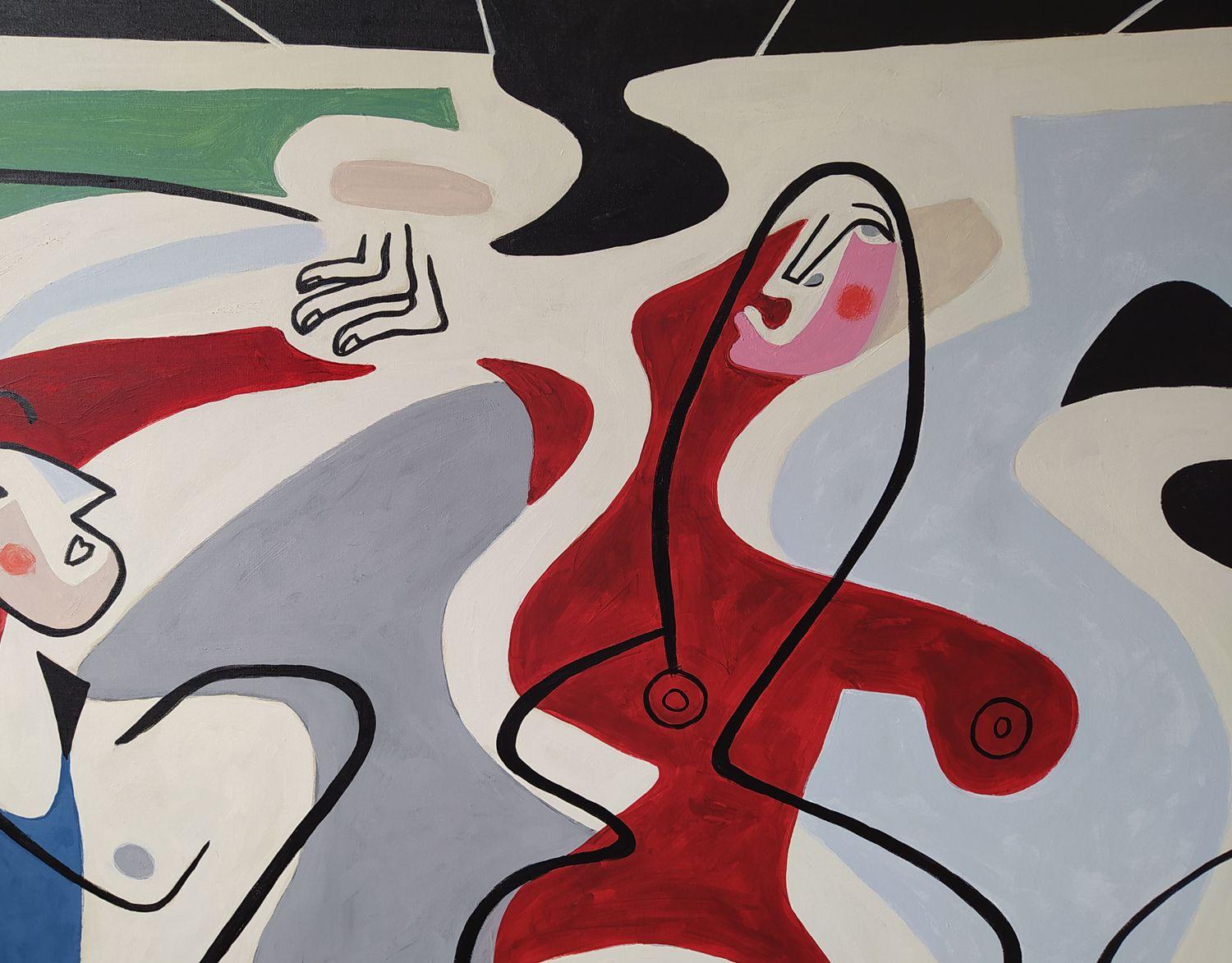 vamos a bailar  Bernard Simunovic, Alemania, 2020  Acryl auf Leinwand,  125 x 195 cm :: Pintura :: Cubismo :: Esta obra viene con un certificado oficial de autenticidad firmado por el artista :: Lista para colgar: No :: Firmado: Sí :: Ubicación de