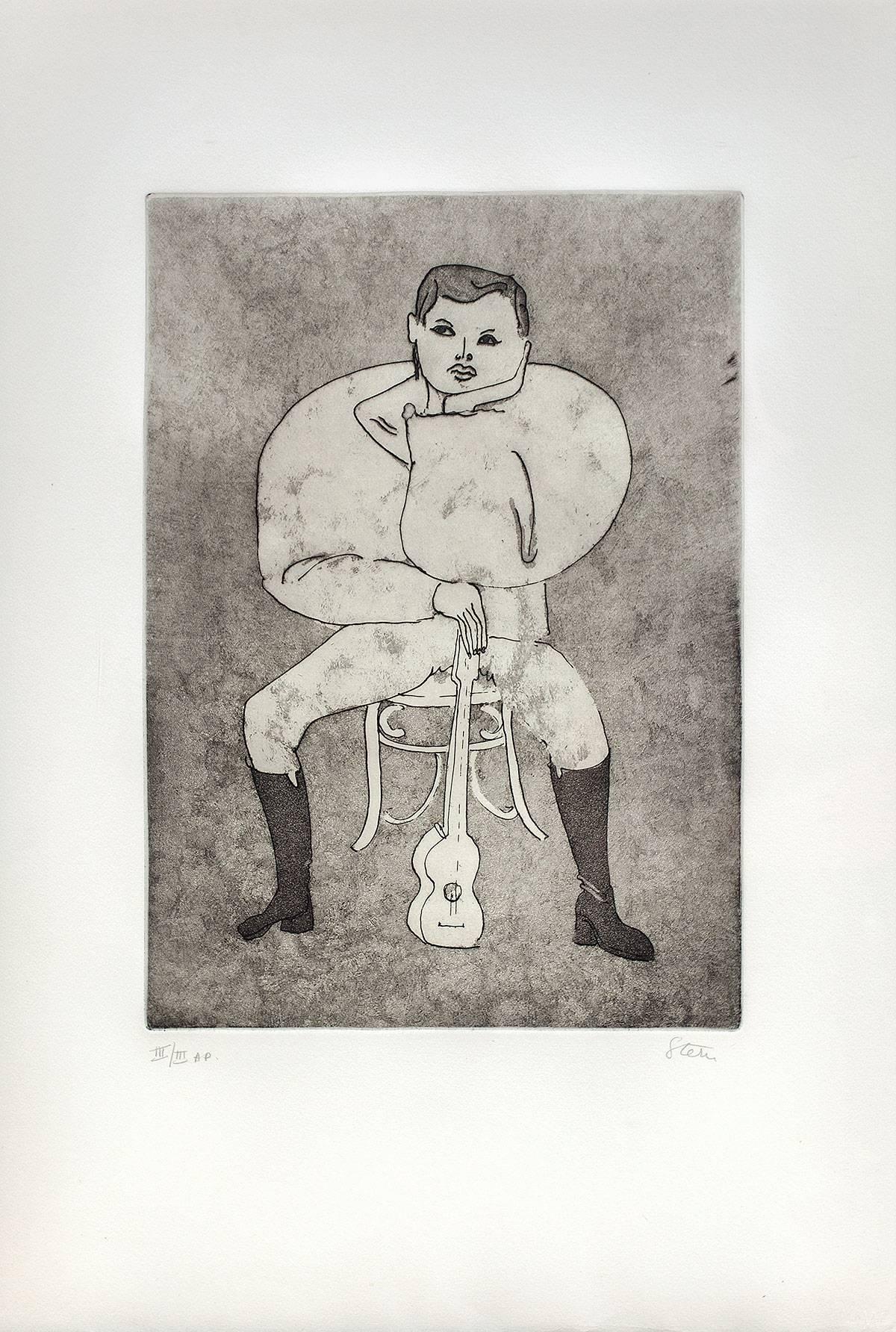 Untitled Aquatint (THE GUITAR PLAYER ED.3 OF 3 A.P) Bernard Stern For Sale 1