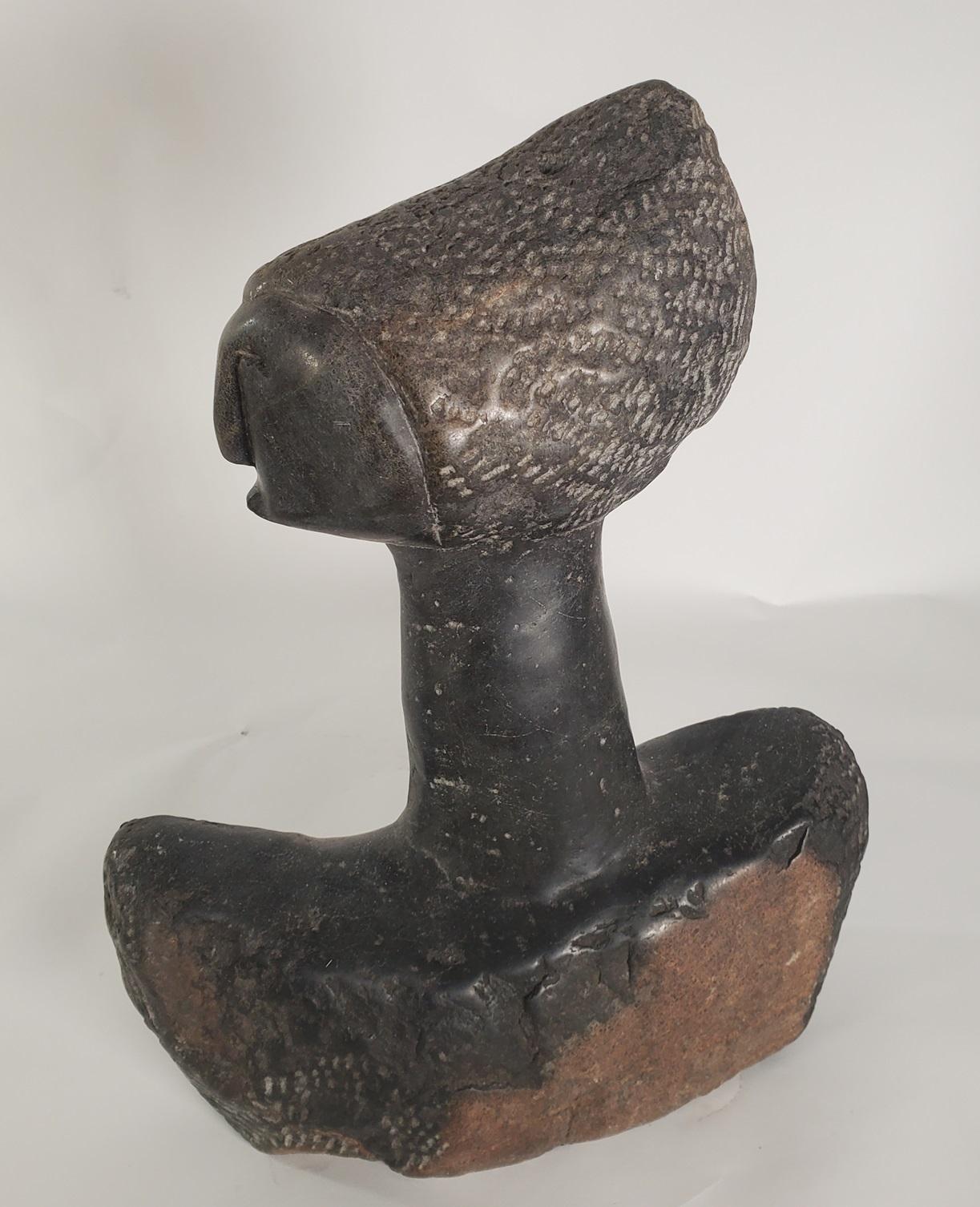 Woman with Long Neck - Sculpture by Bernard Takawira