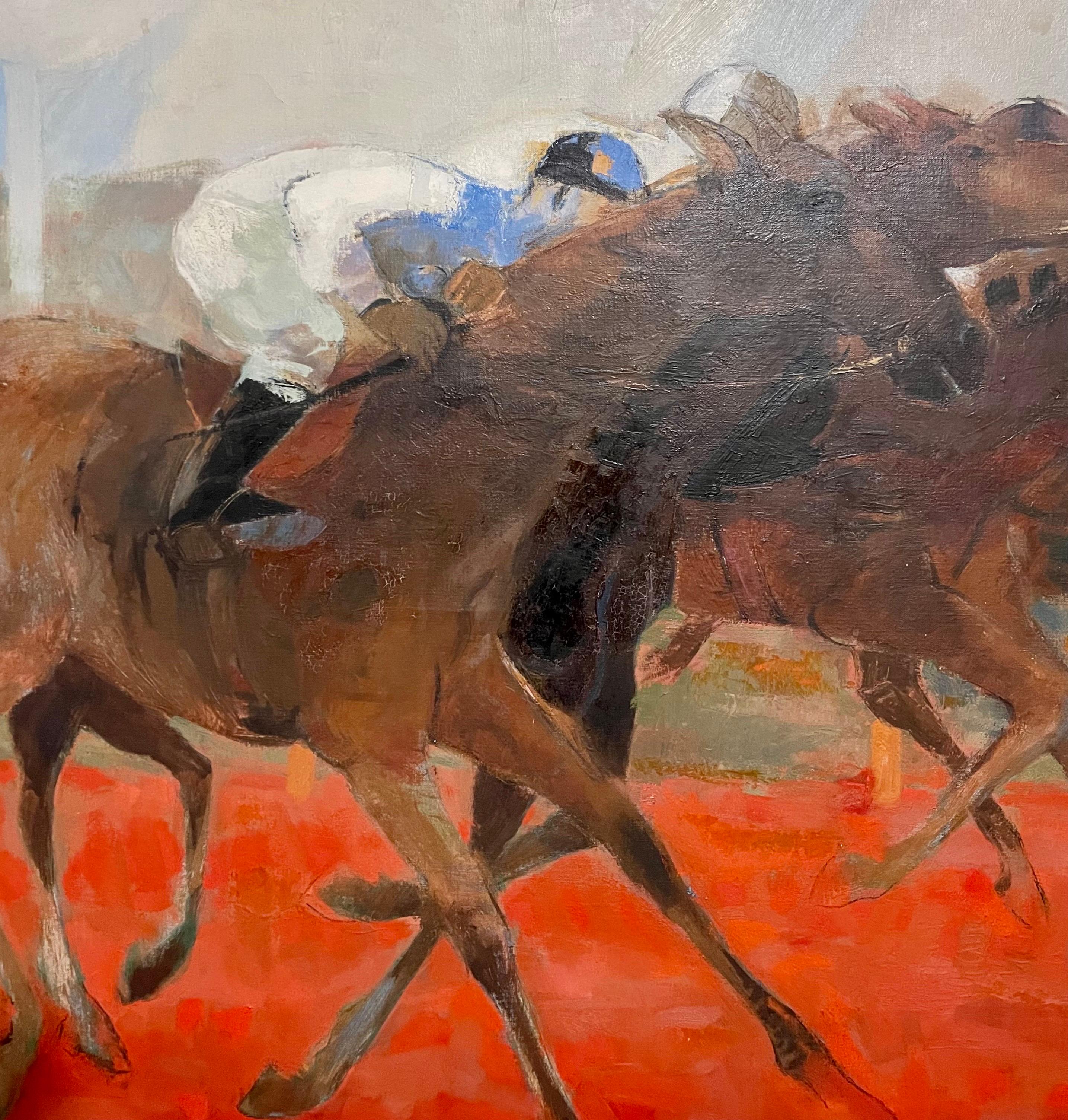 Large Fauvist French Post Impressionist Oil Painting Arabian Race Horses Jockeys 4