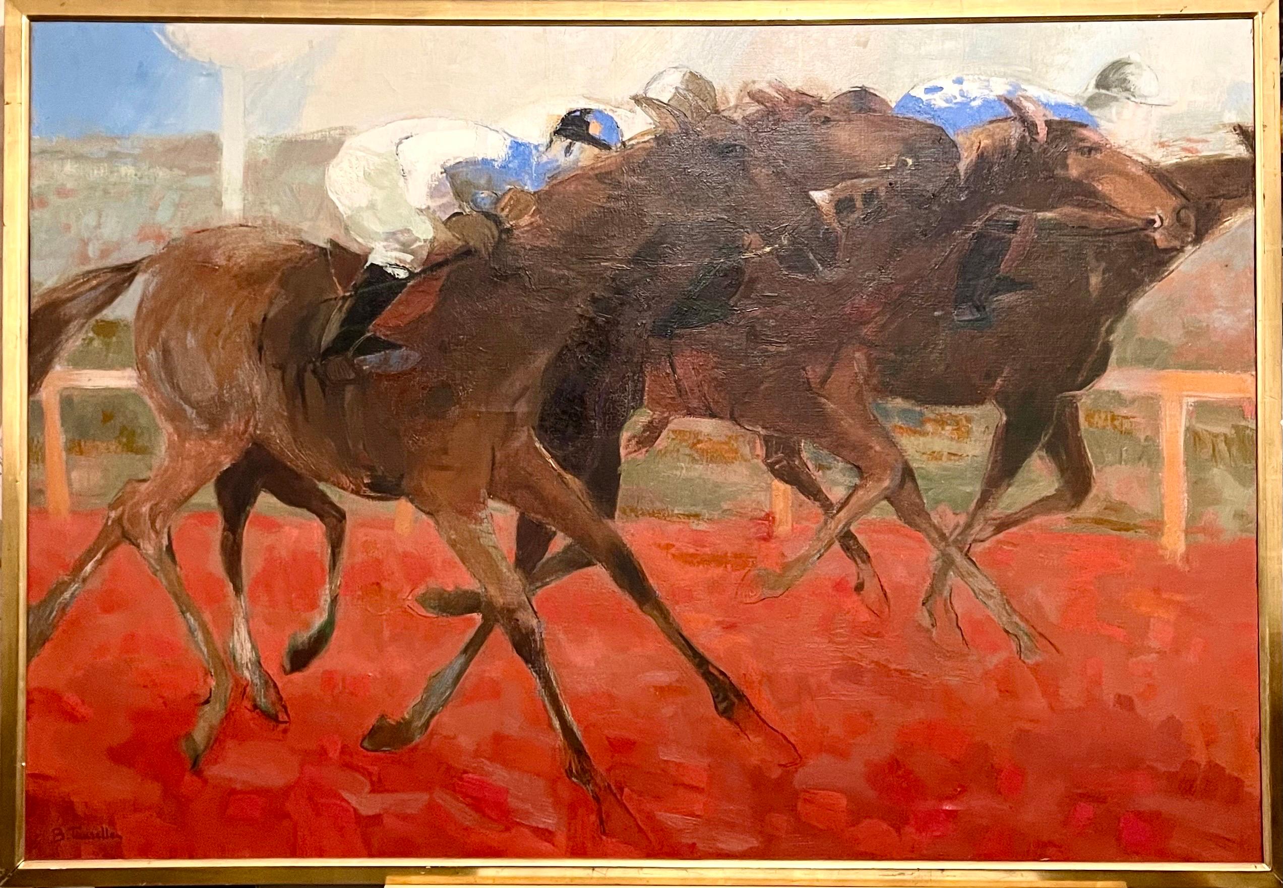 Large Fauvist French Post Impressionist Oil Painting Arabian Race Horses Jockeys 5