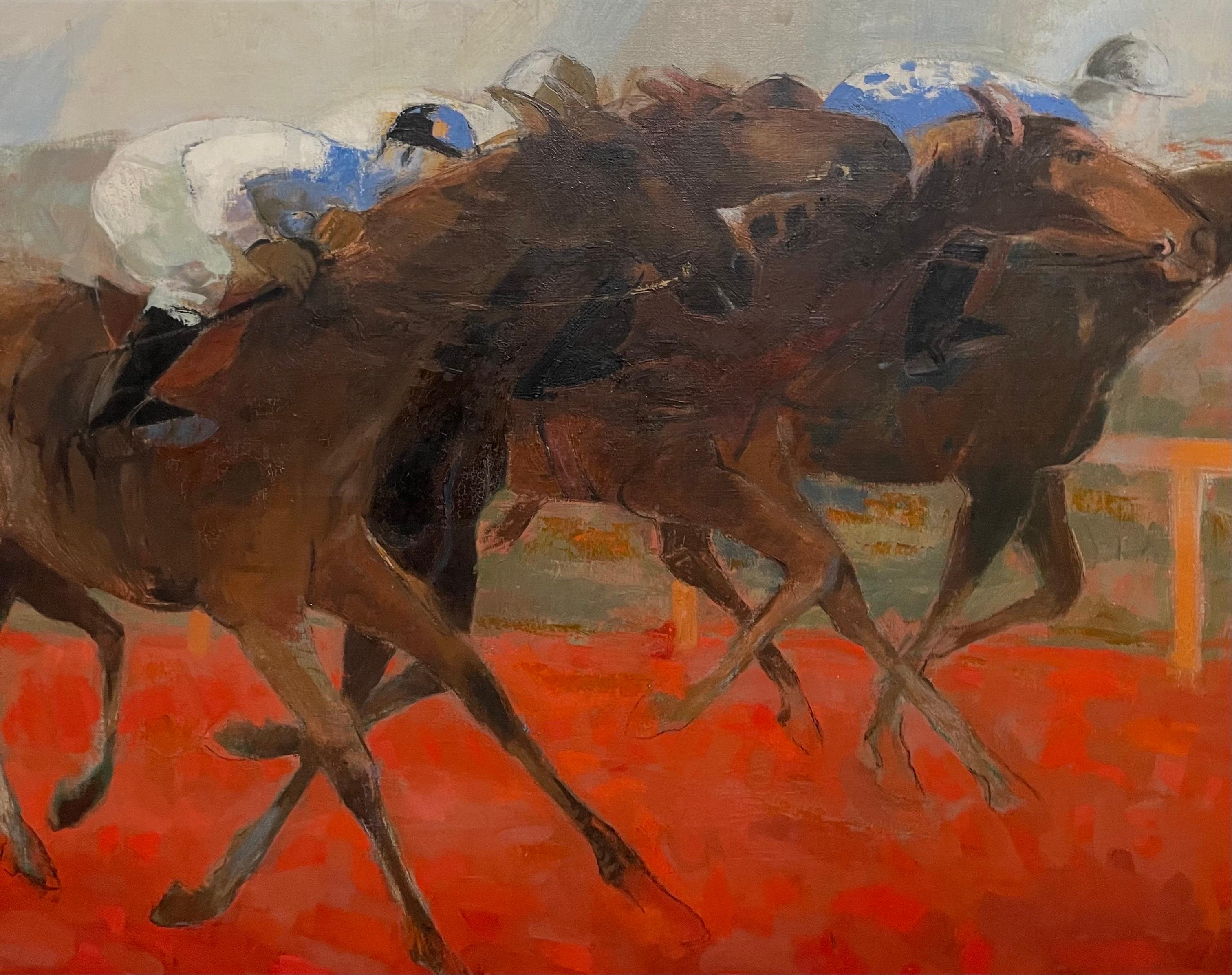 Large Fauvist French Post Impressionist Oil Painting Arabian Race Horses Jockeys 1