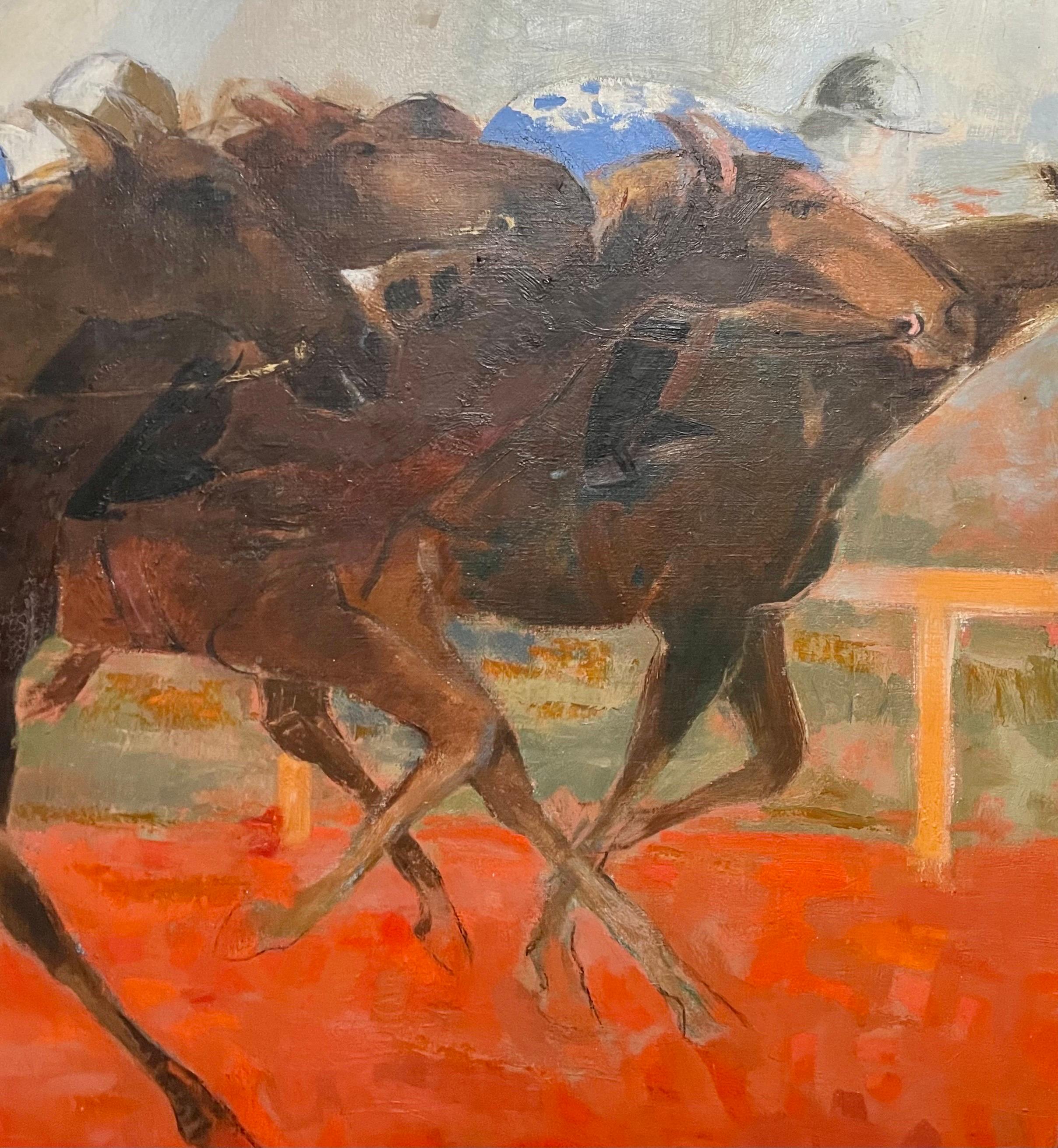 Large Fauvist French Post Impressionist Oil Painting Arabian Race Horses Jockeys 2