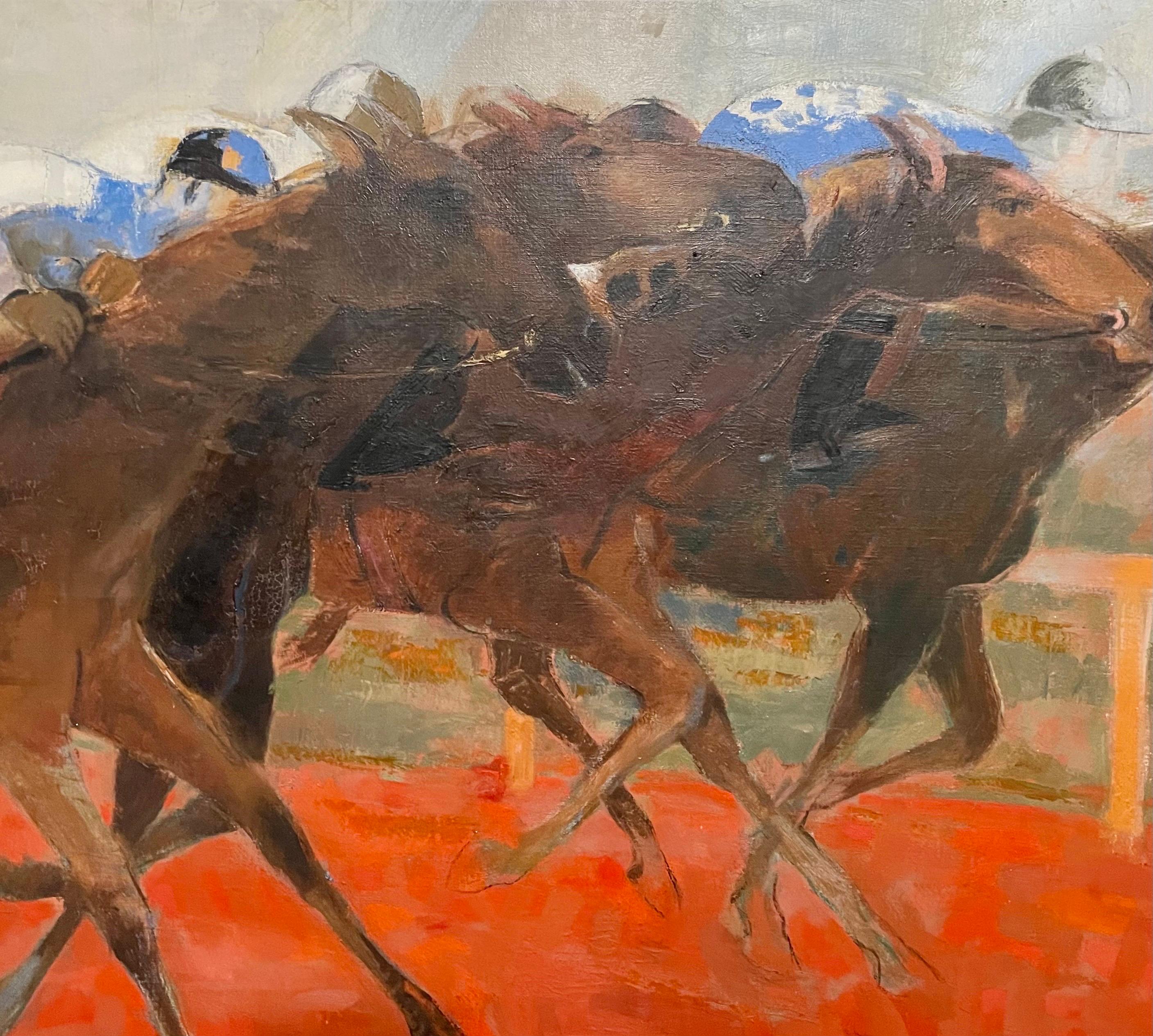 Large Fauvist French Post Impressionist Oil Painting Arabian Race Horses Jockeys 3