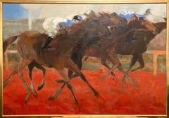 Large Fauvist French Post Impressionist Oil Painting Arabian Race Horses Jockeys