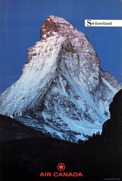 Affiche rétro originale de voyage, Suisse, Air Canada, Zermatt, Alpes Matterhorn