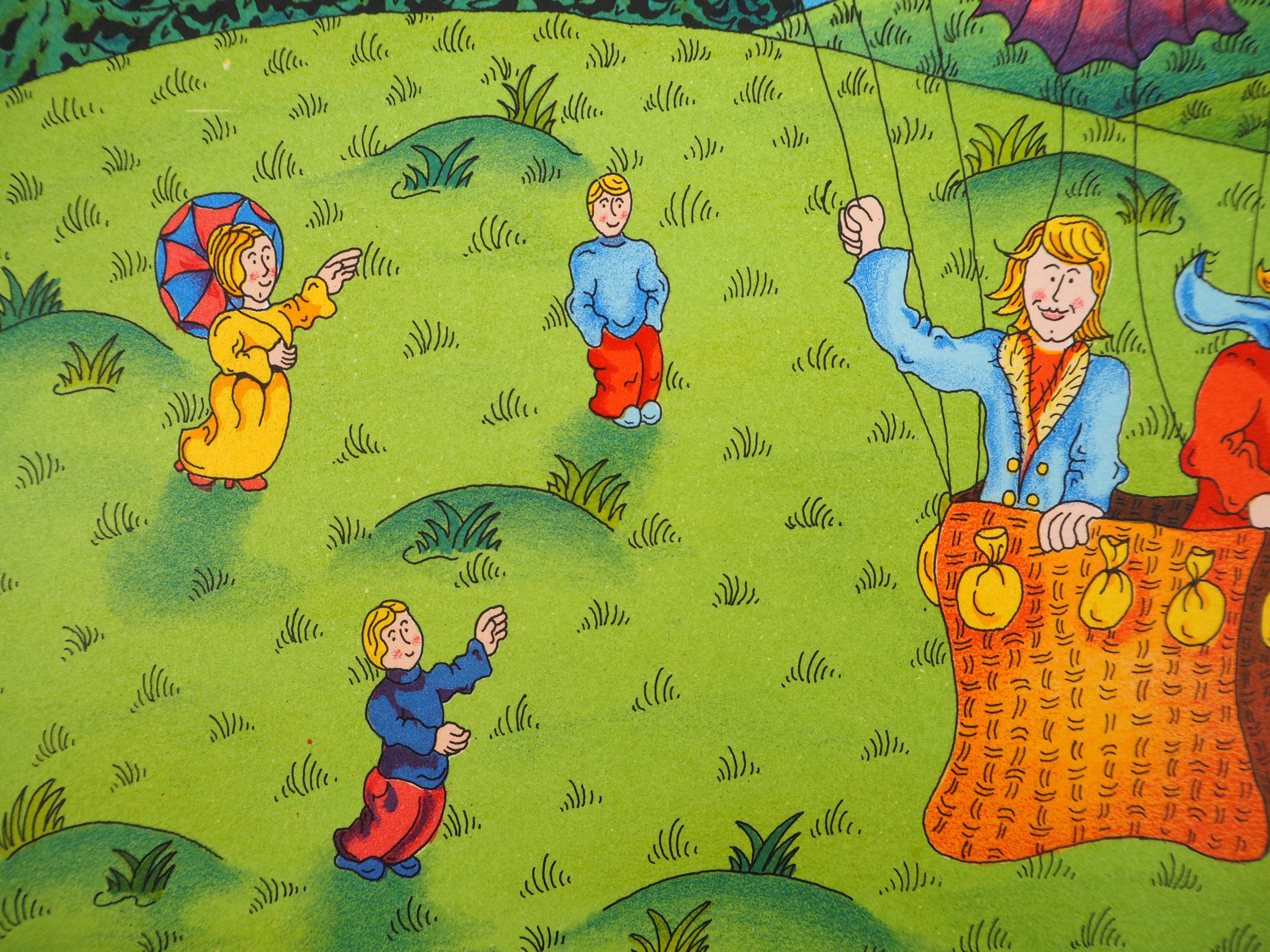 Naive Art : The Balloon - Original lithograph, Signed and Numbered / 100 For Sale 2