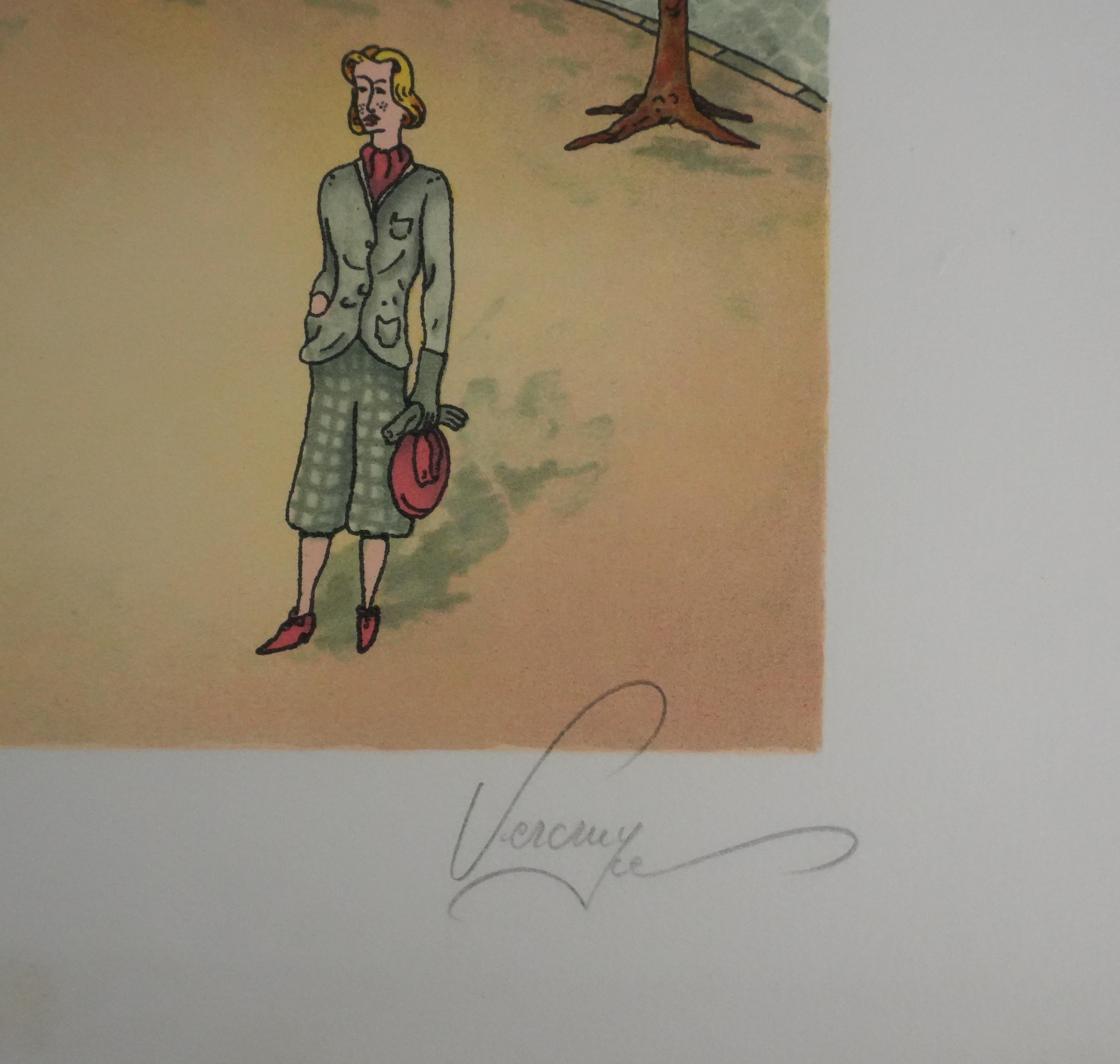 The Parisian Kiosk - Original Handsigned Lithograph - Print by Bernard VERCRUYCE