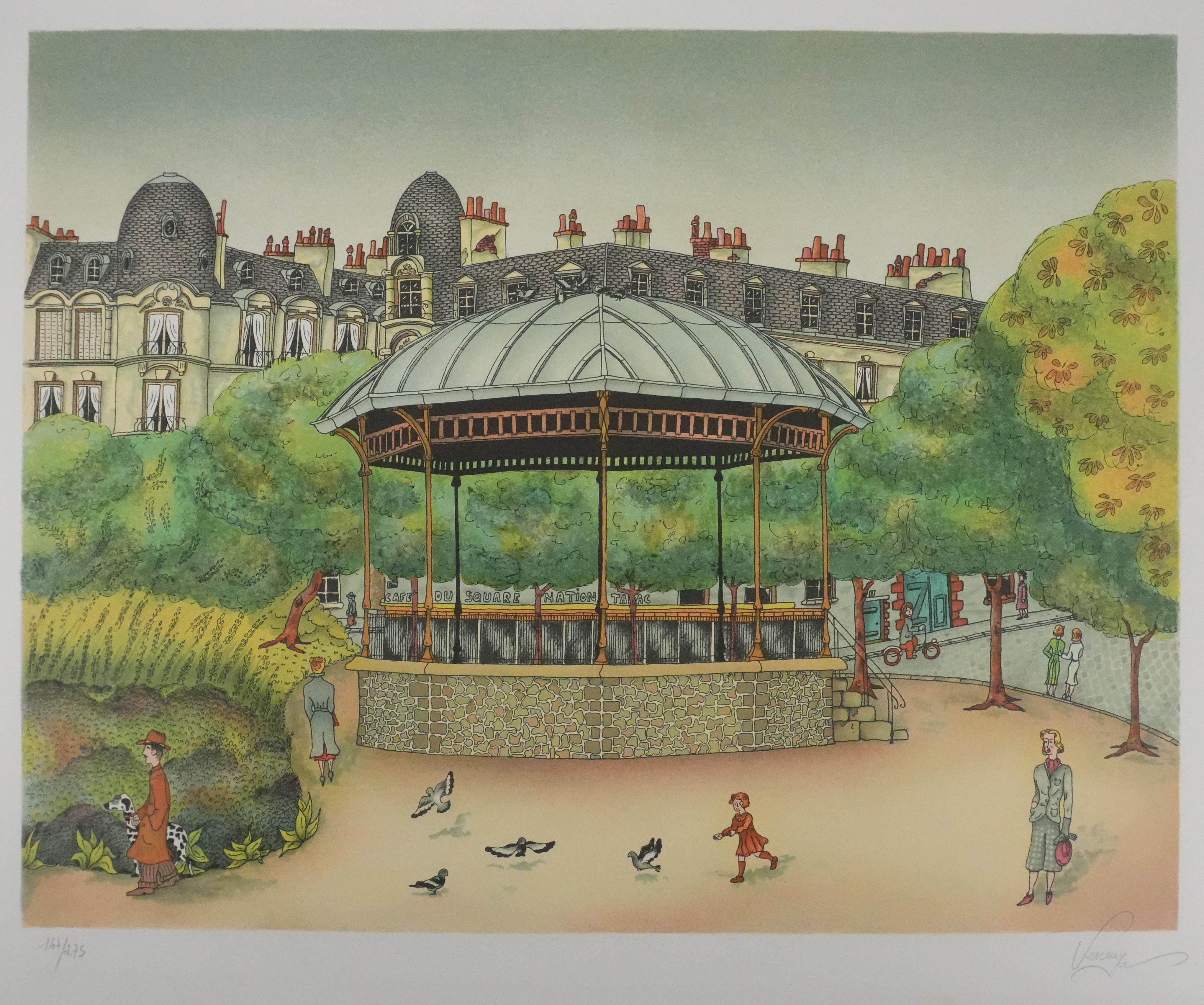 The Parisian Kiosk - Original Handsigned Lithograph - Modern Print by Bernard VERCRUYCE