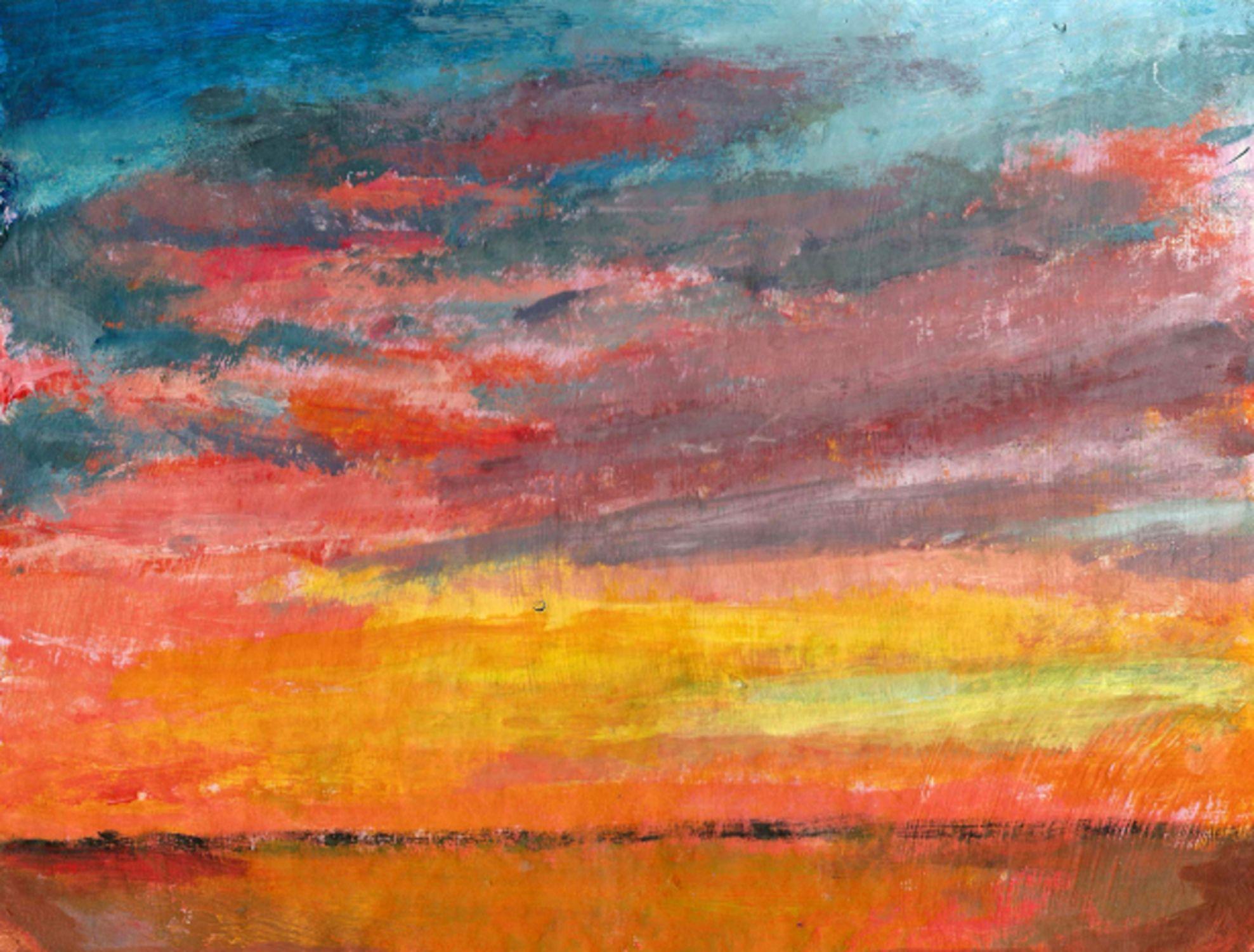 An impressionist painting of a spectacular sunrise with pink to orange skies. Painted on gessoed thick card. :: Painting :: Impressionist :: This piece comes with an official certificate of authenticity signed by the artist :: Ready to Hang: No ::