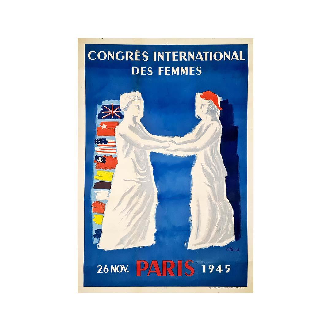 1945 original poster by Villemot for the International Women's Congress - Print by Bernard Villemot