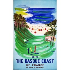1954 Poster originale di Villemot per il turismo nella Costa Basca - SNCF