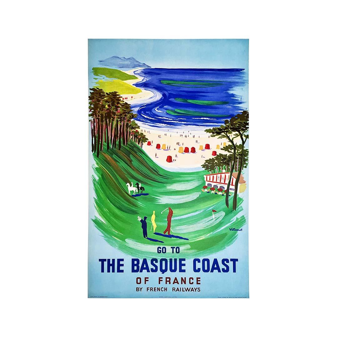 1954 Original Poster by Villemot for the tourism in the Basque Coast - SNCF - Print by Bernard Villemot