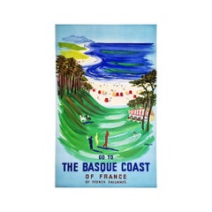 Used 1954 Original Poster by Villemot for the tourism in the Basque Coast - SNCF